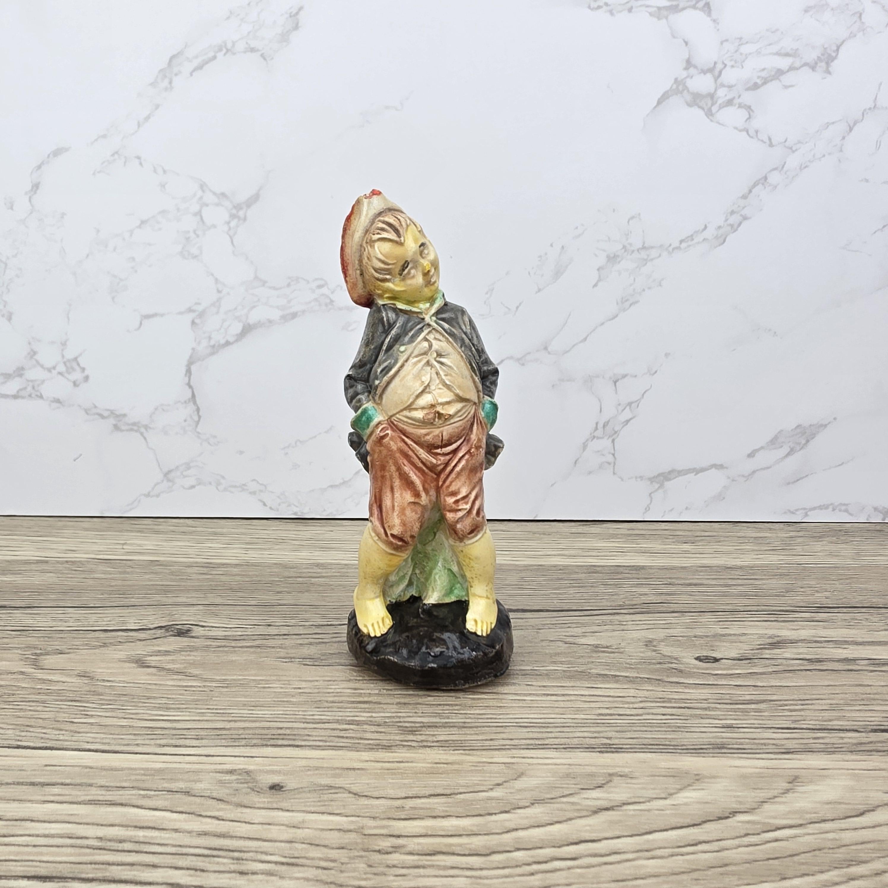 Chalkware Boy Figurine Vintage Hand Painted European Style 13 cm Collectible Sculpture