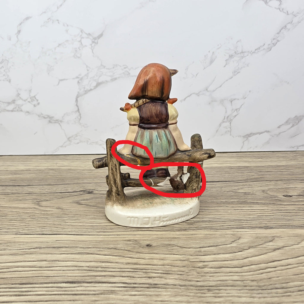 Goebel Hummel Figurine Farm Girl on Fence Vintage Collectible 1950s Ceramic Statue Gift