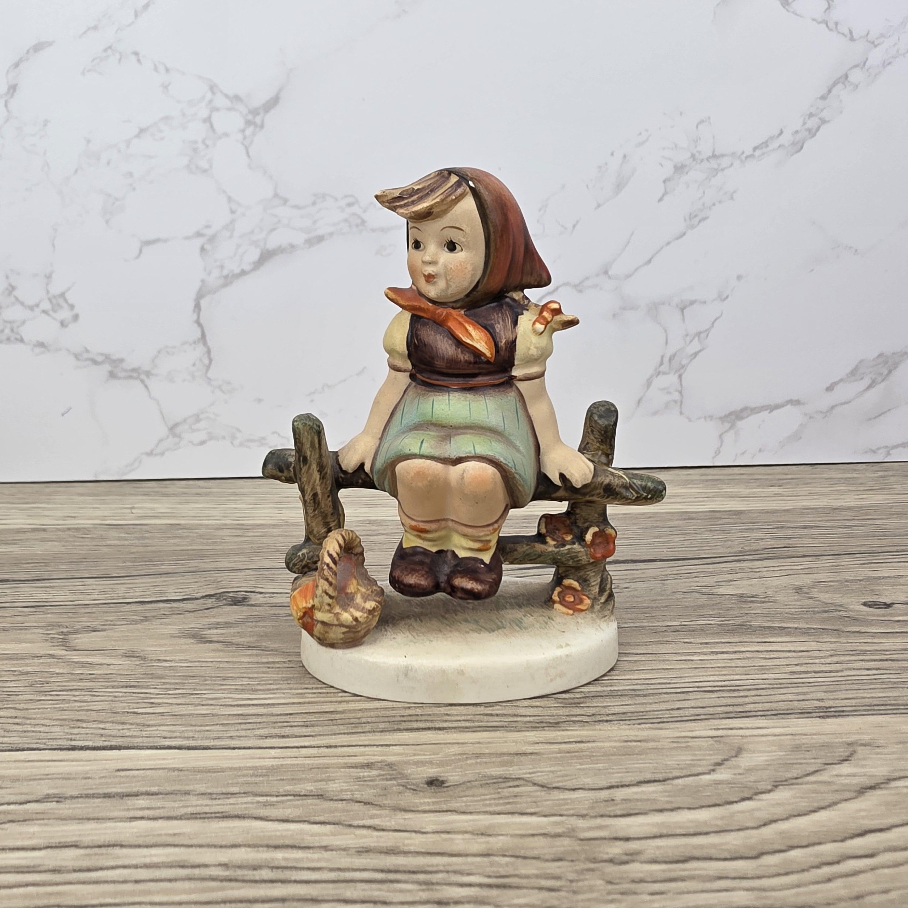 Goebel Hummel Figurine Farm Girl on Fence Vintage Collectible 1950s Ceramic Statue Gift