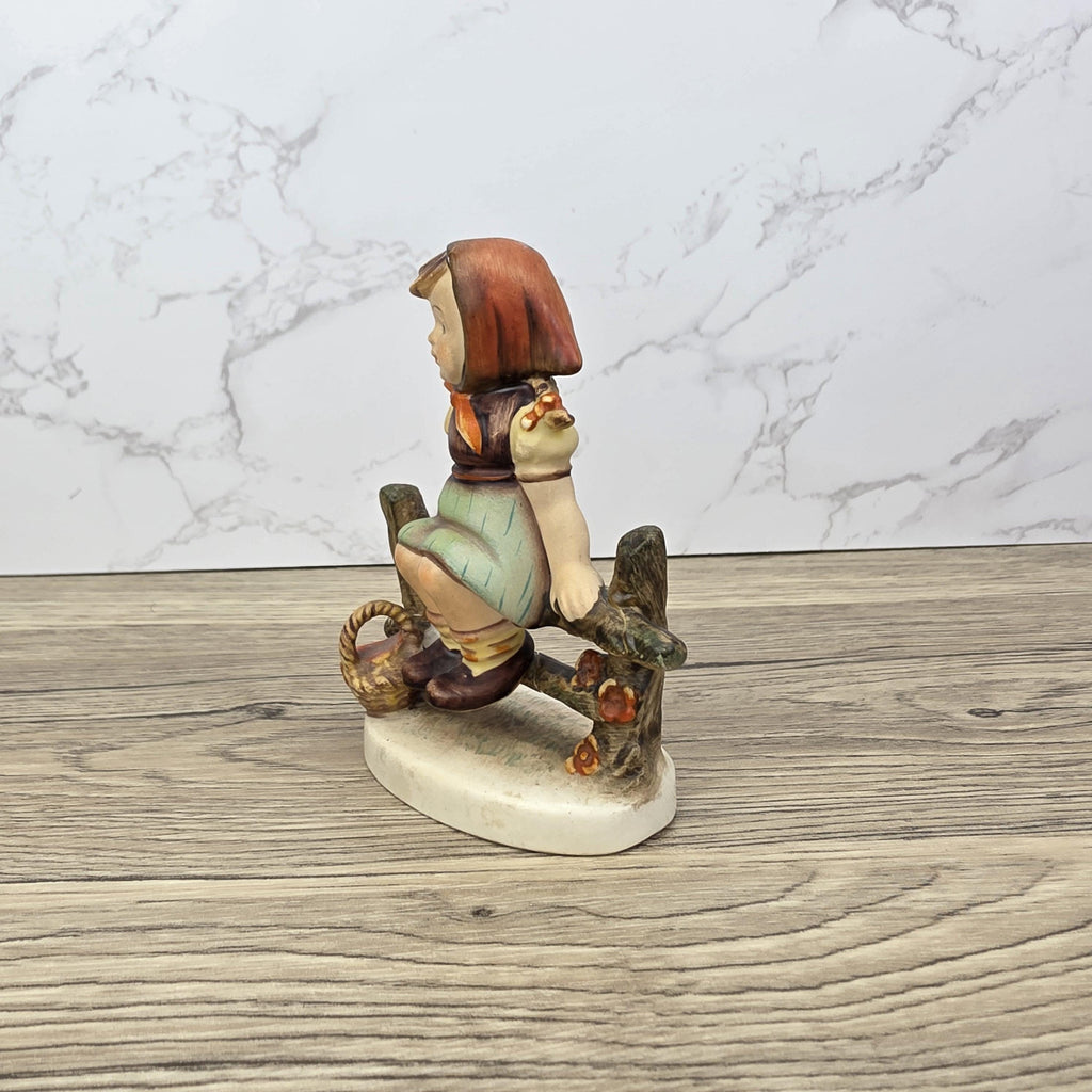 Goebel Hummel Figurine Farm Girl on Fence Vintage Collectible 1950s Ceramic Statue Gift