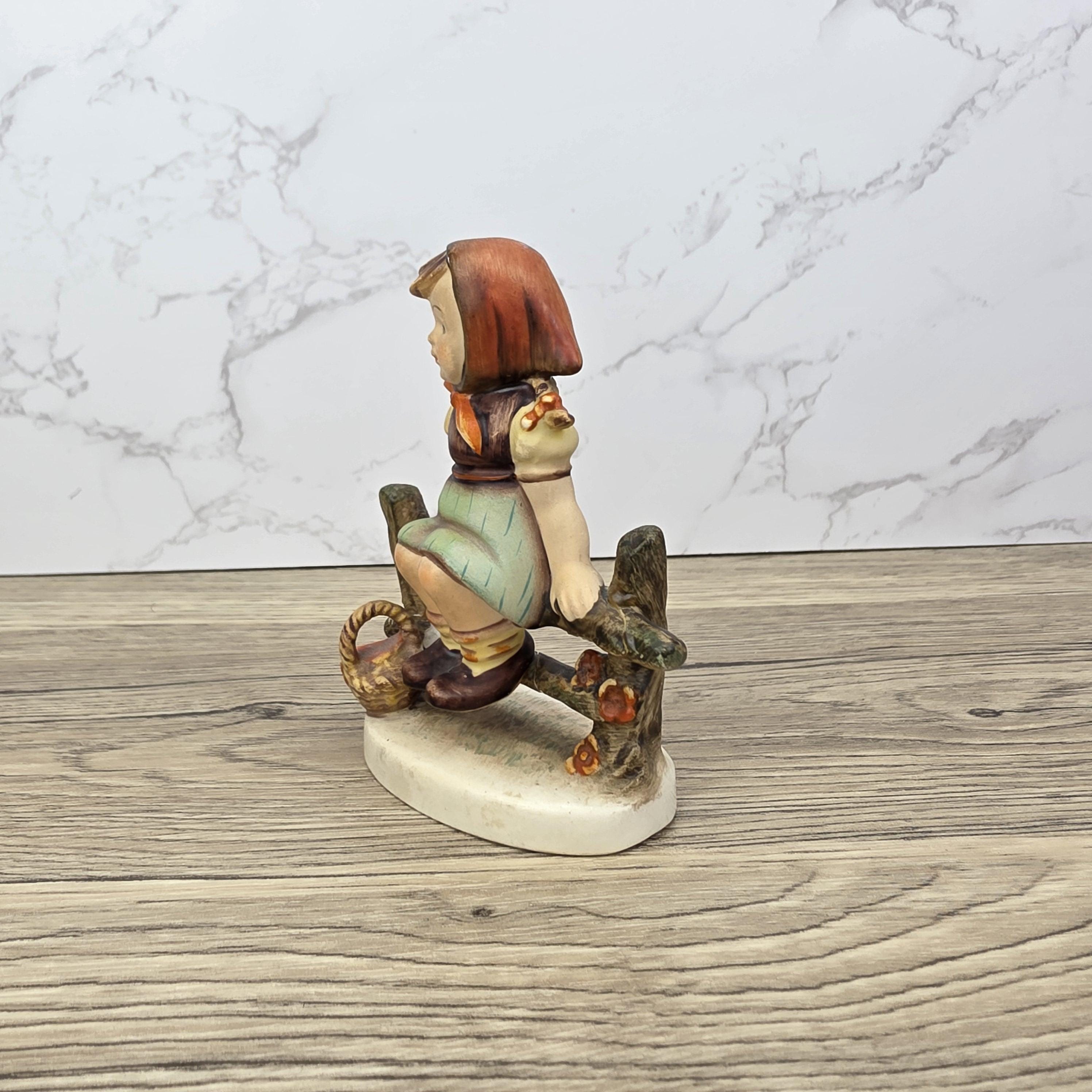 Goebel Hummel Figurine Farm Girl on Fence Vintage Collectible 1950s Ceramic Statue Gift