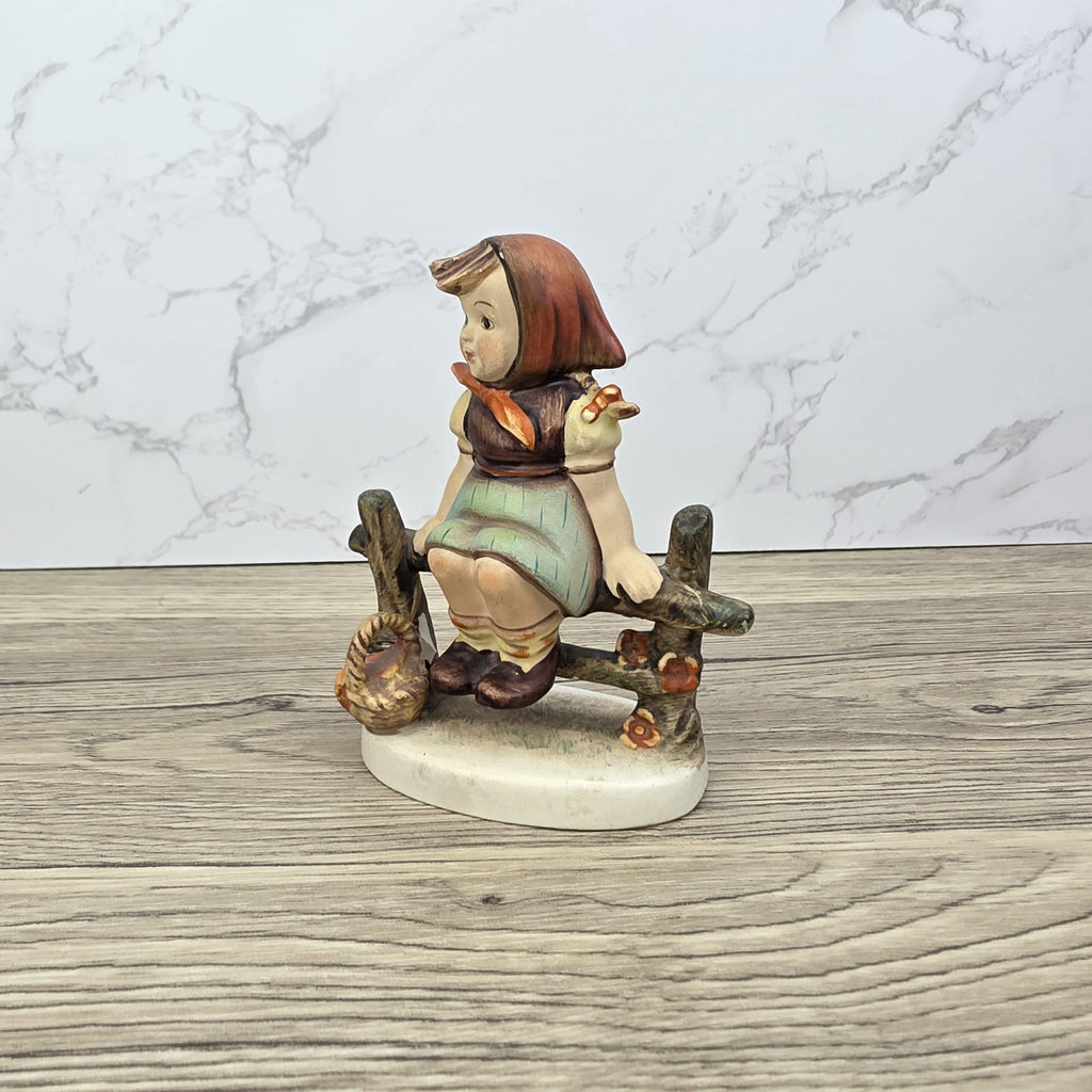 Goebel Hummel Figurine Farm Girl on Fence Vintage Collectible 1950s Ceramic Statue Gift