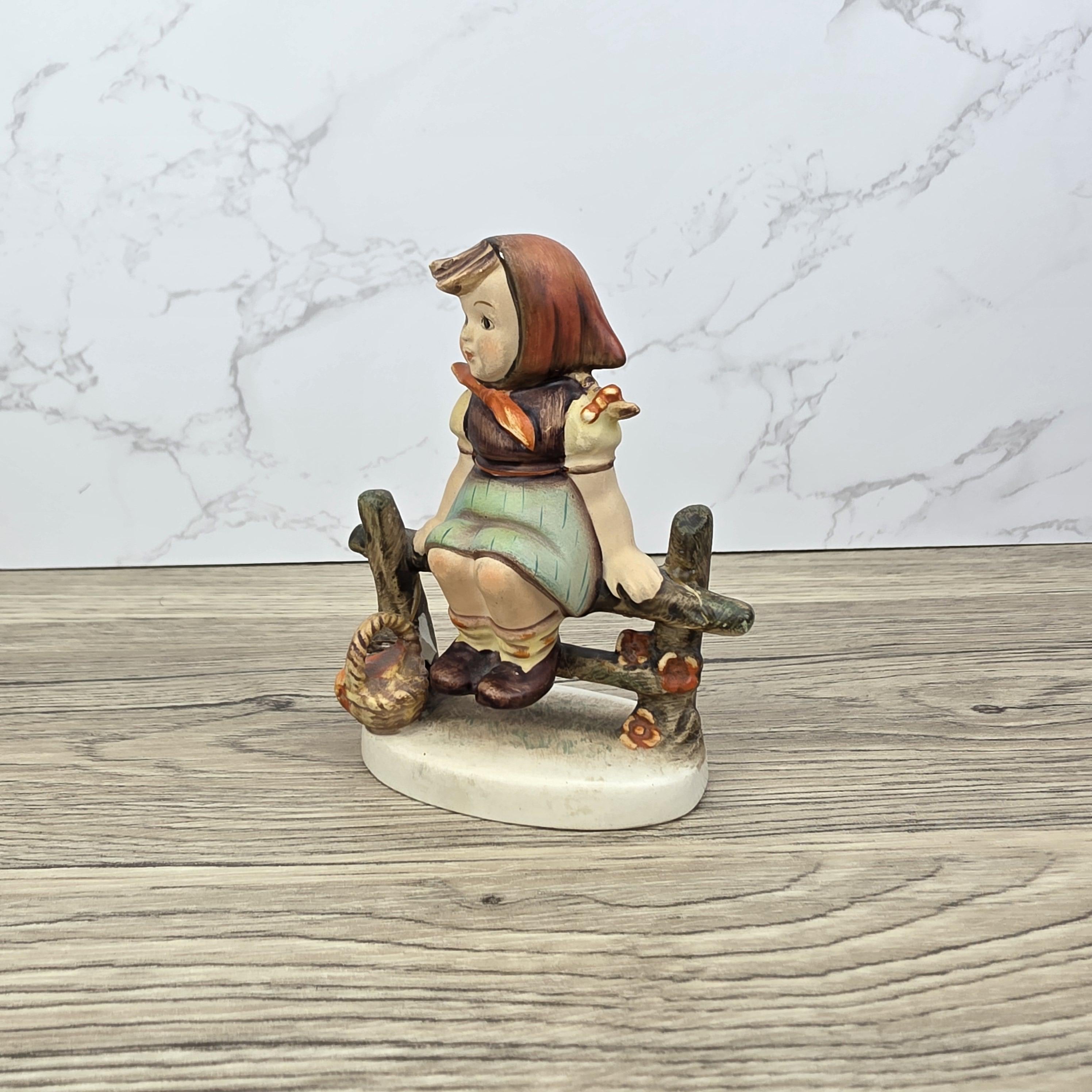 Goebel Hummel Figurine Farm Girl on Fence Vintage Collectible 1950s Ceramic Statue Gift