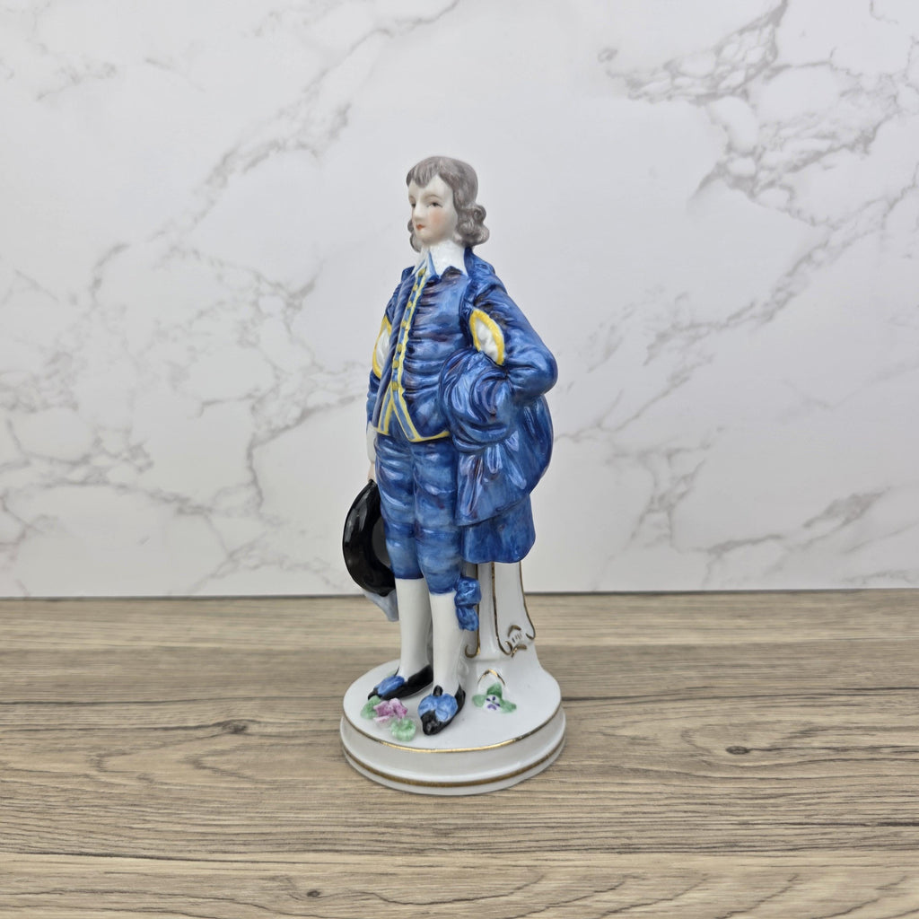 Vintage Blue Boy Porcelain Figurine: 18th Century Style Home Decor