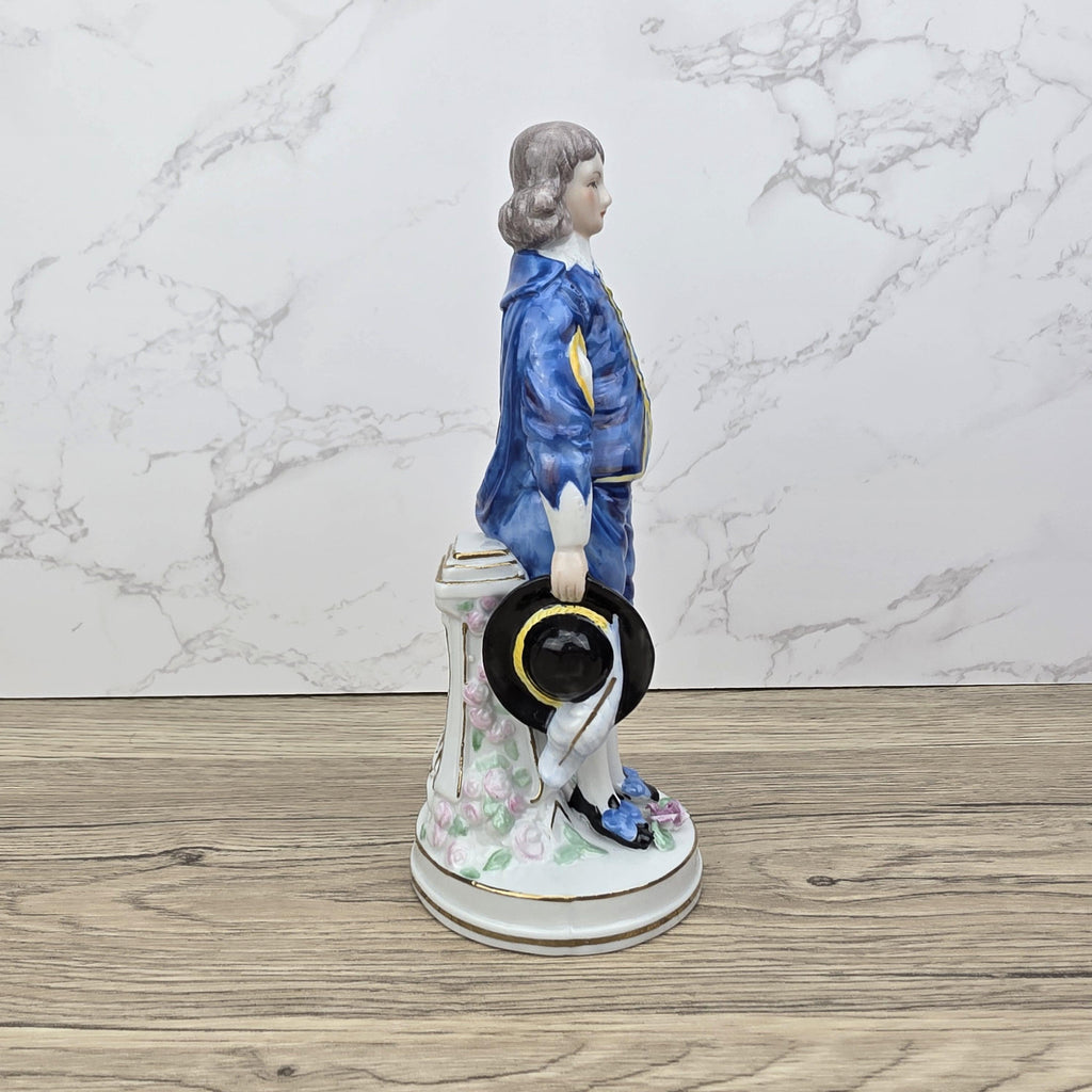 Vintage Blue Boy Porcelain Figurine: 18th Century Style Home Decor