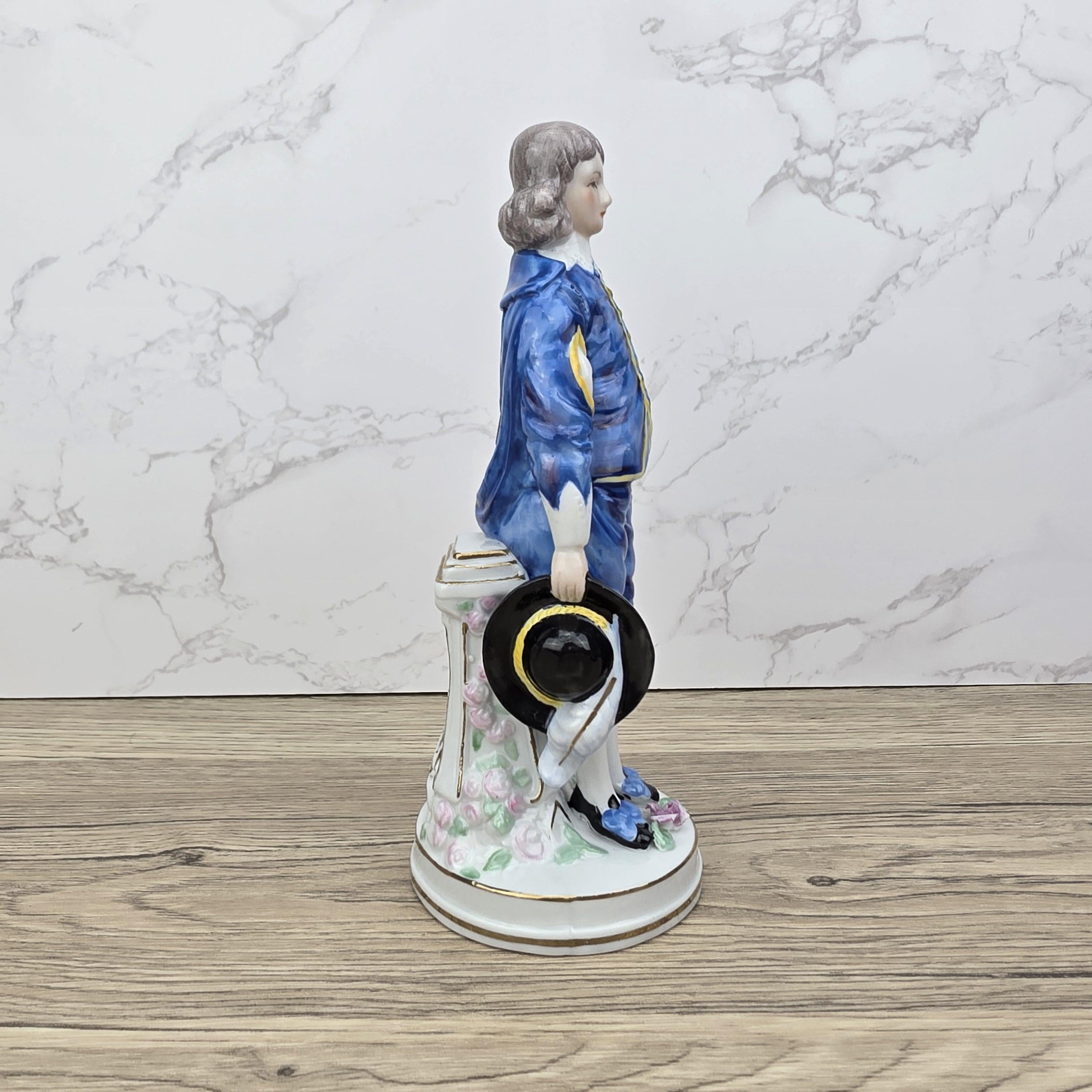 Vintage Blue Boy Porcelain Figurine: 18th Century Style Home Decor