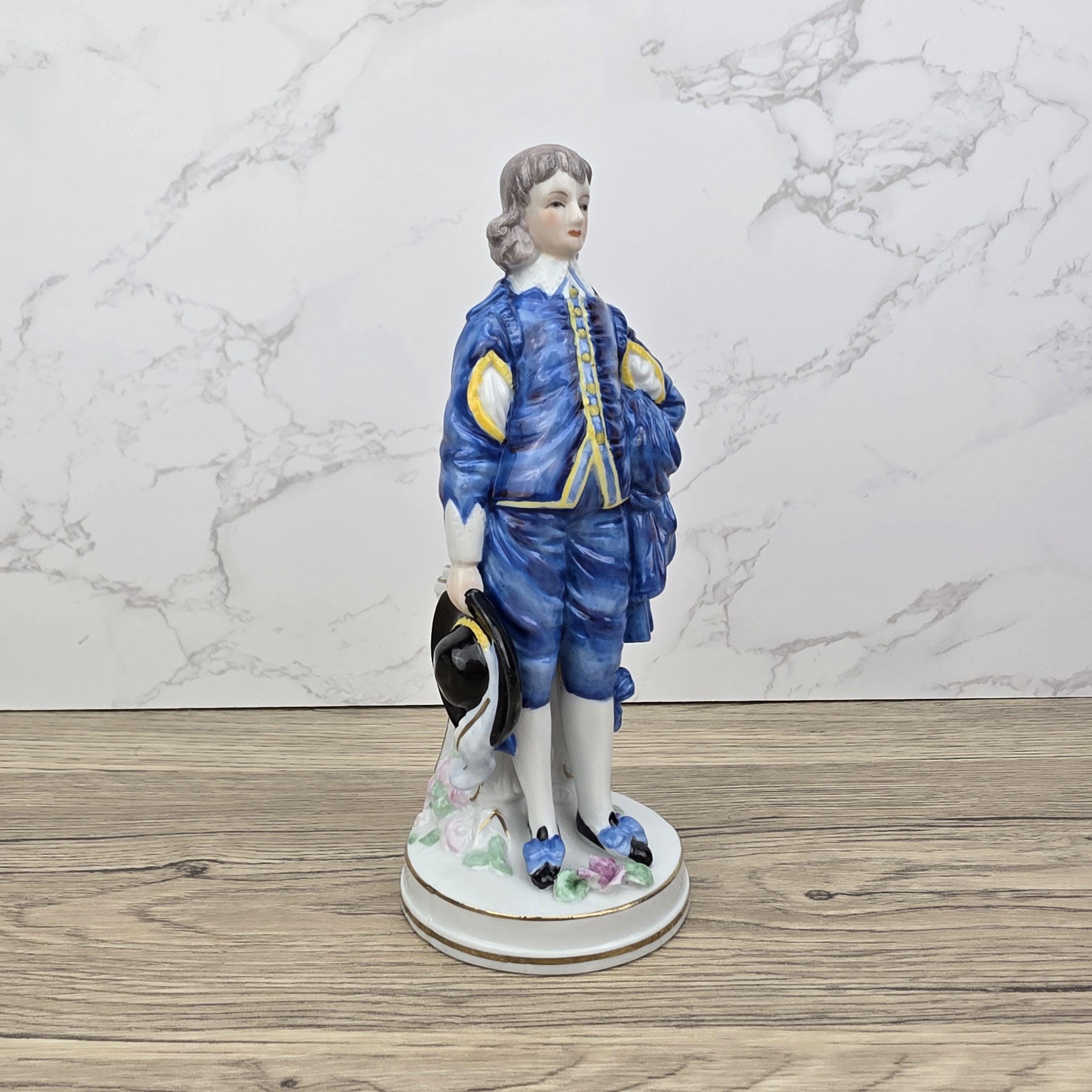 Vintage Blue Boy Porcelain Figurine: 18th Century Style Home Decor