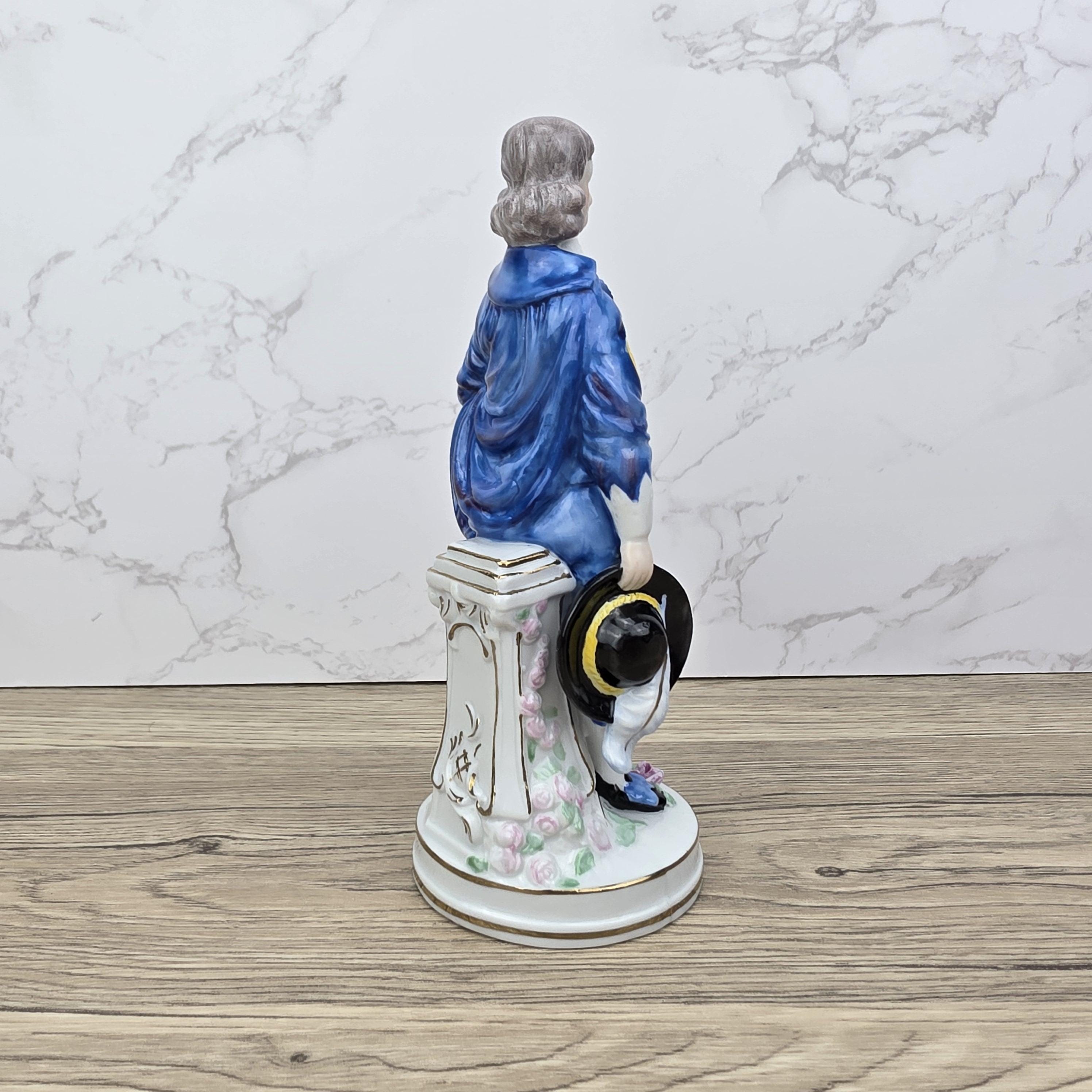 Vintage Blue Boy Porcelain Figurine: 18th Century Style Home Decor
