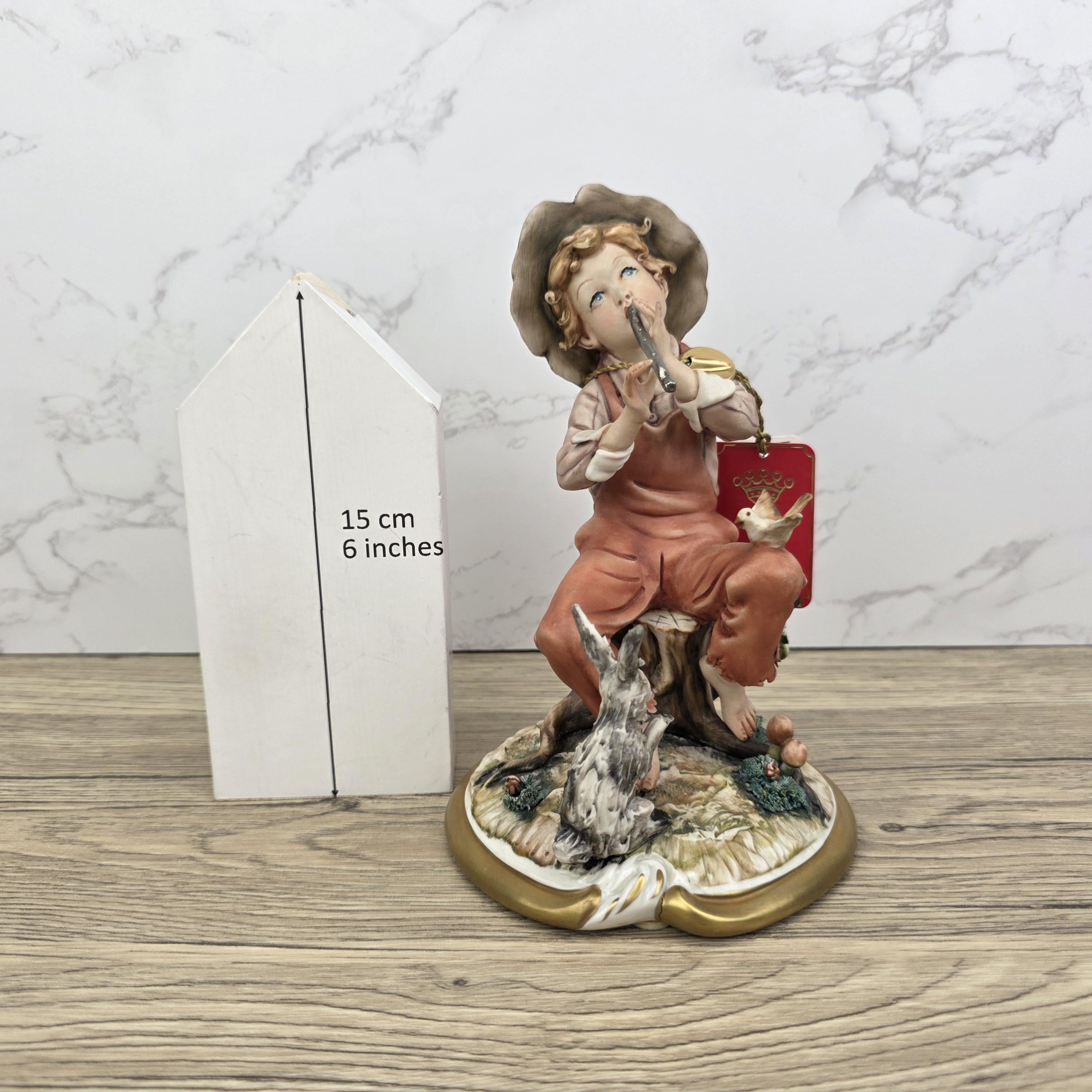 Vintage Capodimonte Porcelain Figurine, Boy with Flute, Hand Painted Italian Decor