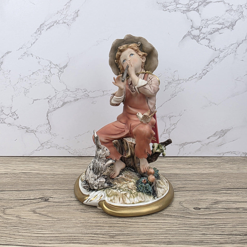 Vintage Capodimonte Porcelain Figurine, Boy with Flute, Hand Painted Italian Decor