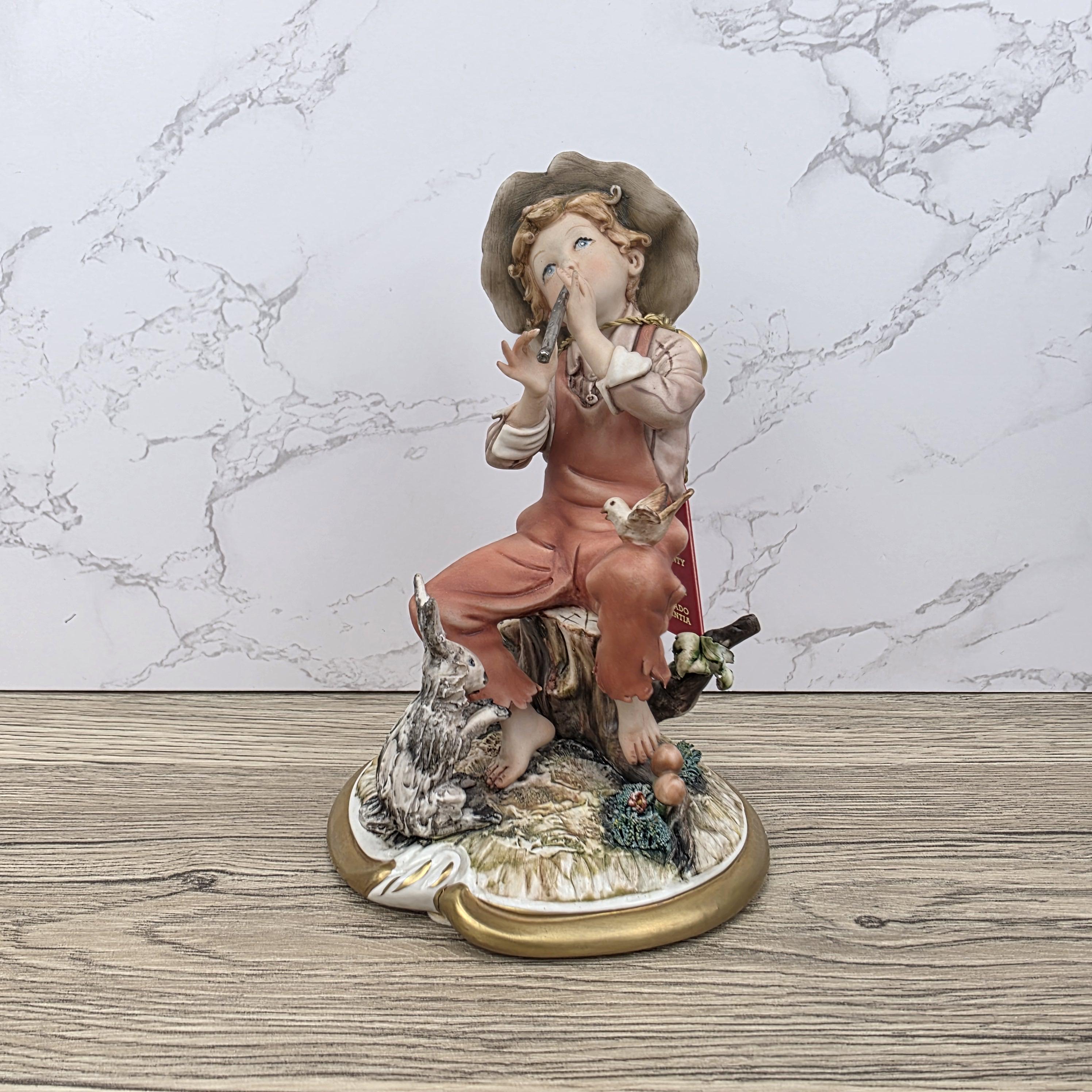 Vintage Capodimonte Porcelain Figurine, Boy with Flute, Hand Painted Italian Decor