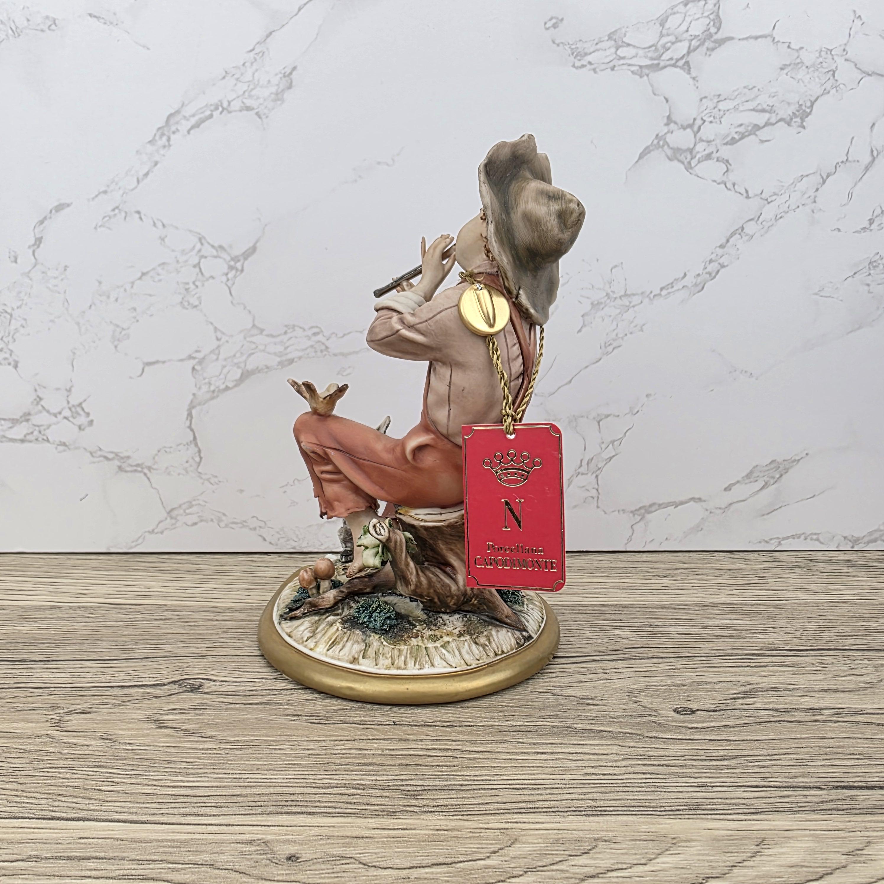 Vintage Capodimonte Porcelain Figurine, Boy with Flute, Hand Painted Italian Decor