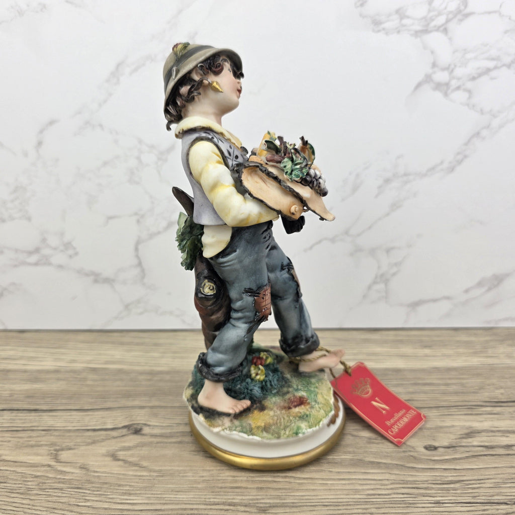 Capodimonte Porcelain Figurine Boy with Grapes Basket La Medea Italy Vintage Collectible