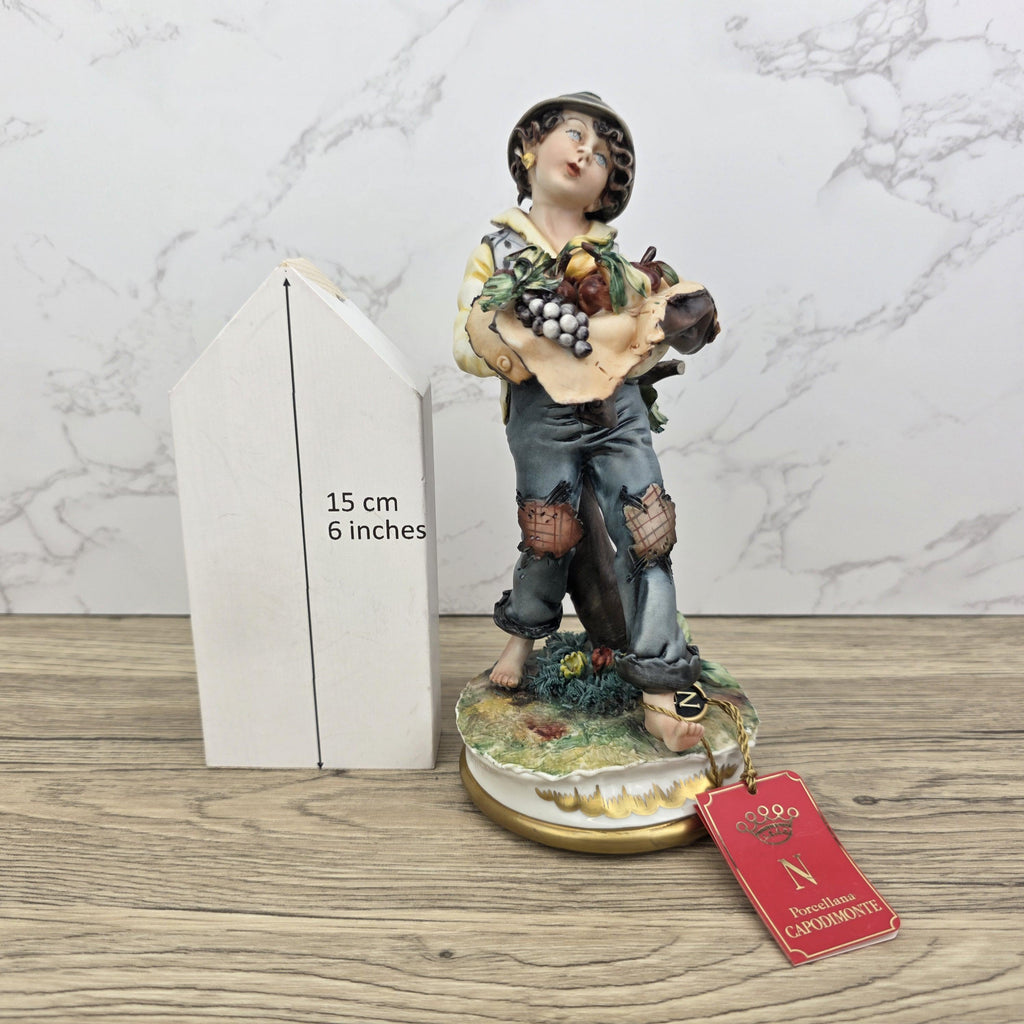 Capodimonte Porcelain Figurine Boy with Grapes Basket La Medea Italy Vintage Collectible