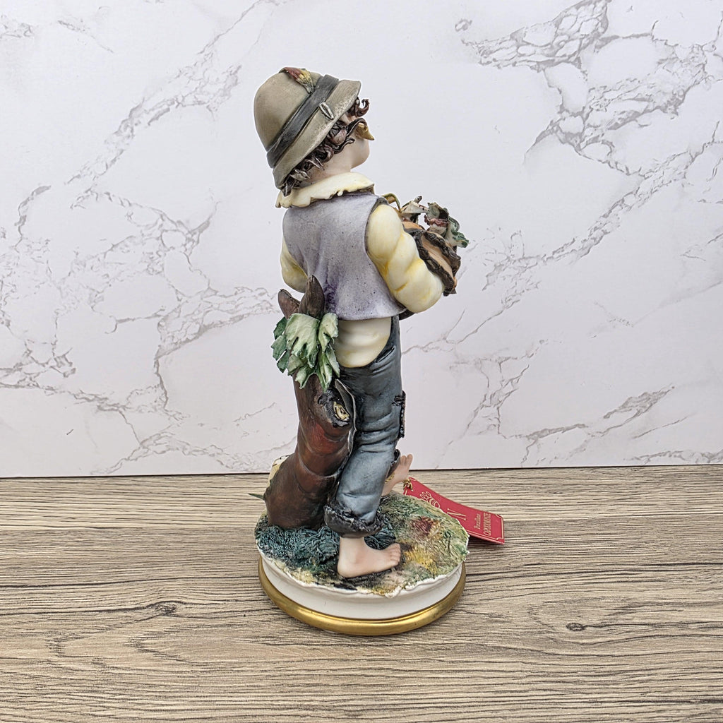Capodimonte Porcelain Figurine Boy with Grapes Basket La Medea Italy Vintage Collectible