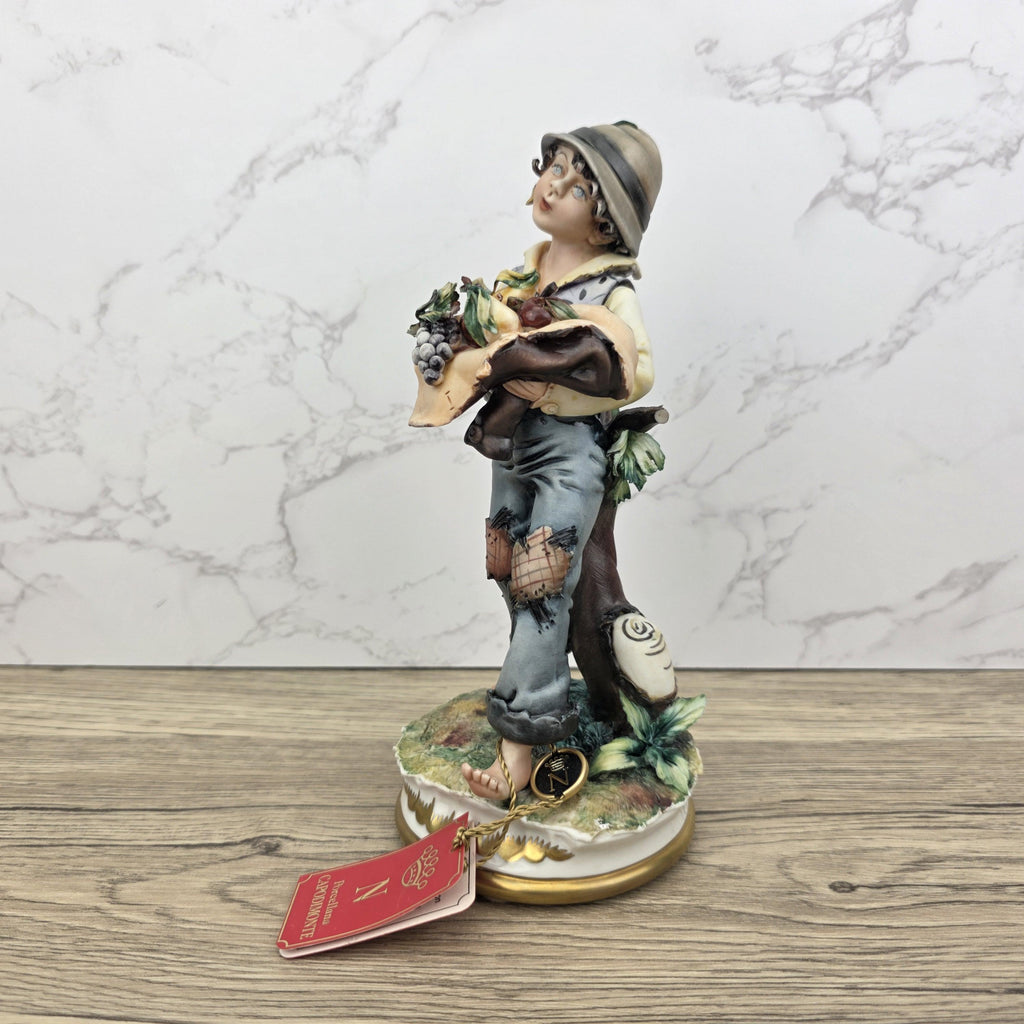 Capodimonte Porcelain Figurine Boy with Grapes Basket La Medea Italy Vintage Collectible