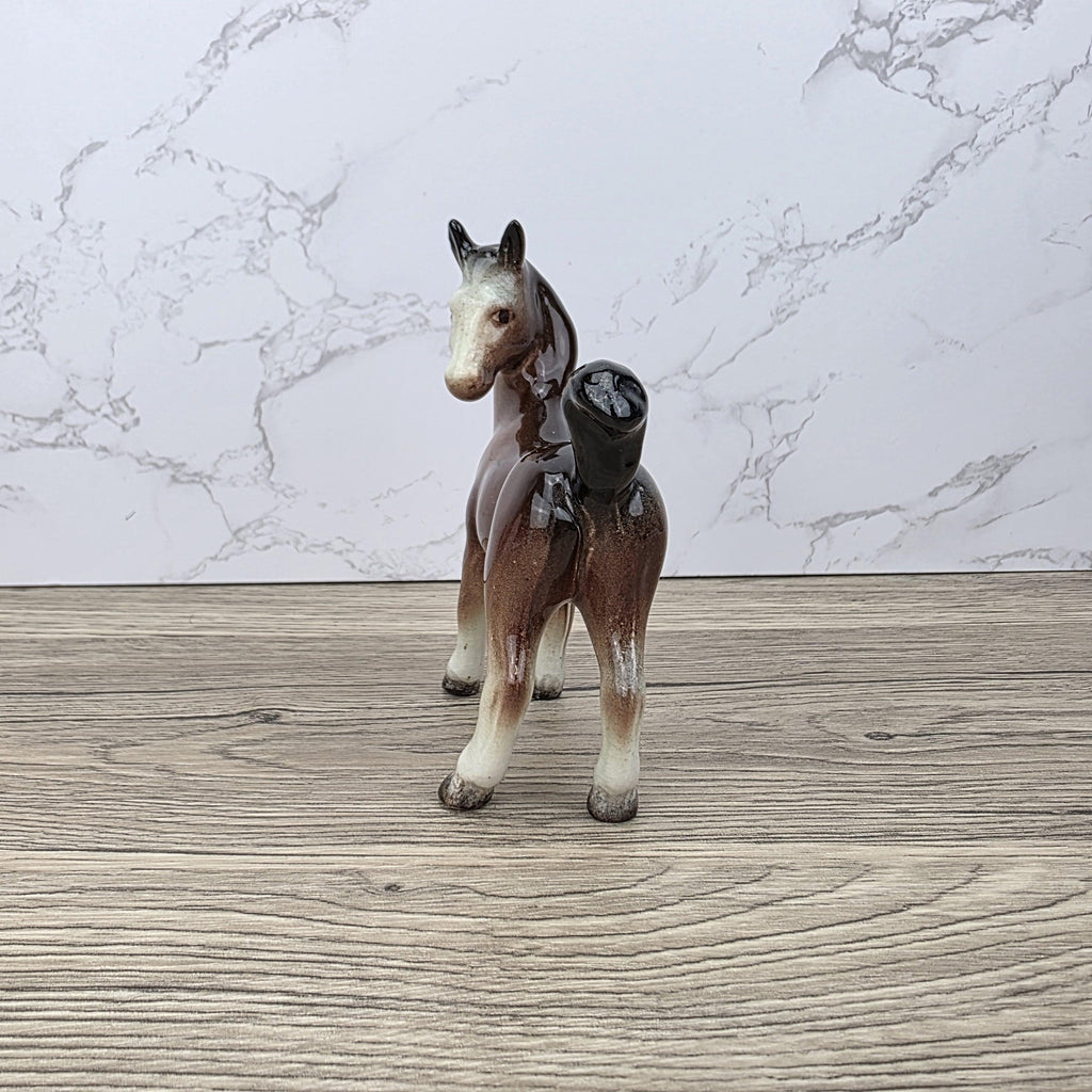 Vintage Ceramic Foal Figurine – Porcelain Brown Glazed Young Horse Statue Collectible Pony Ornament
