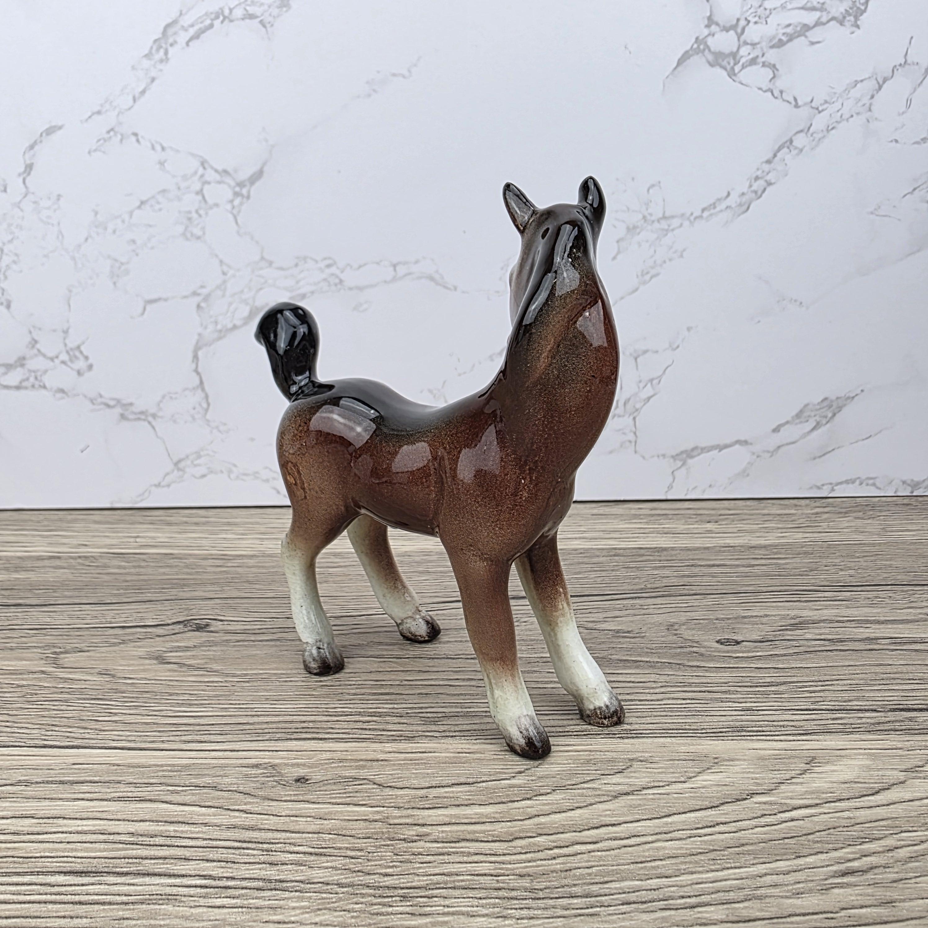 Vintage Ceramic Foal Figurine – Porcelain Brown Glazed Young Horse Statue Collectible Pony Ornament