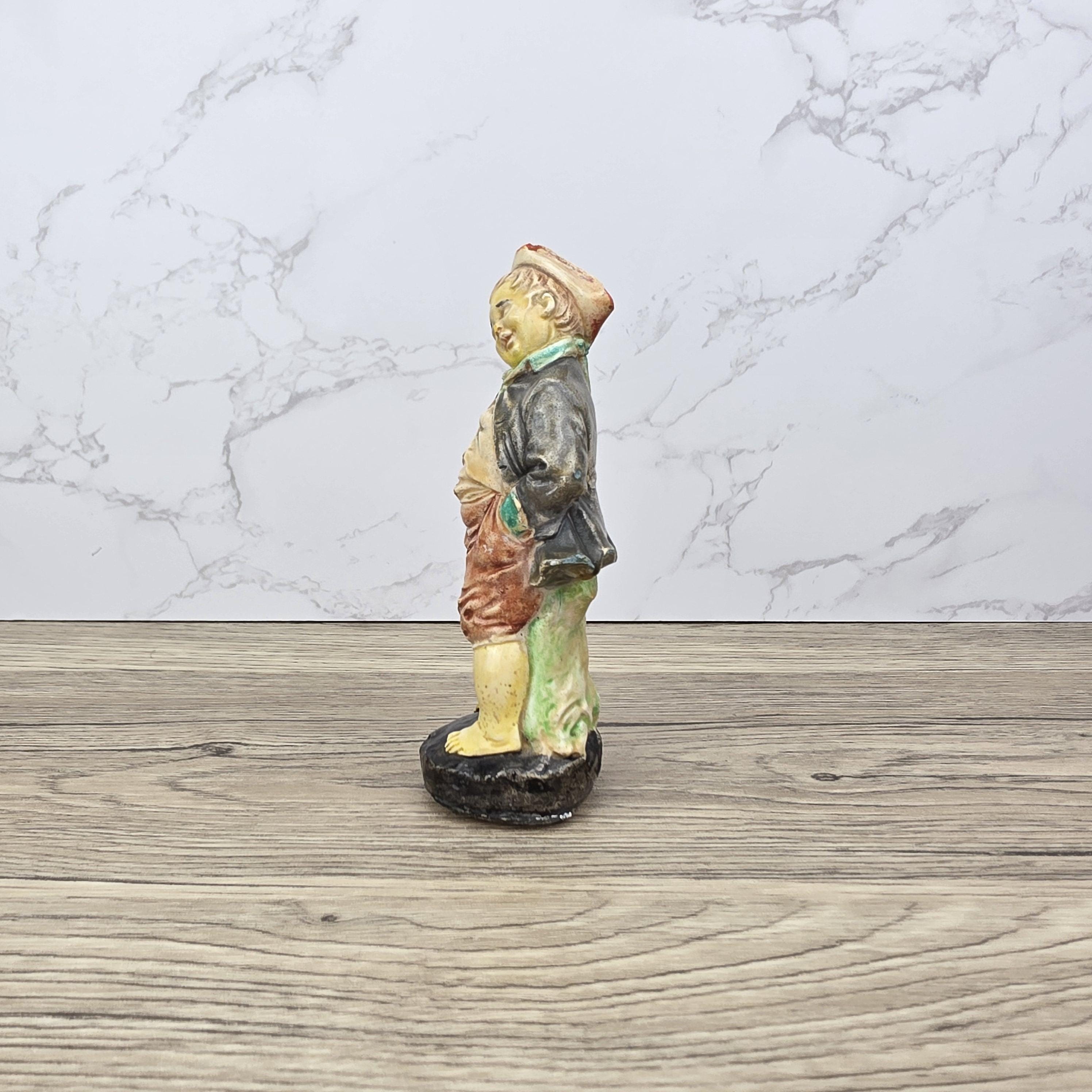 Chalkware Boy Figurine Vintage Hand Painted European Style 13 cm Collectible Sculpture