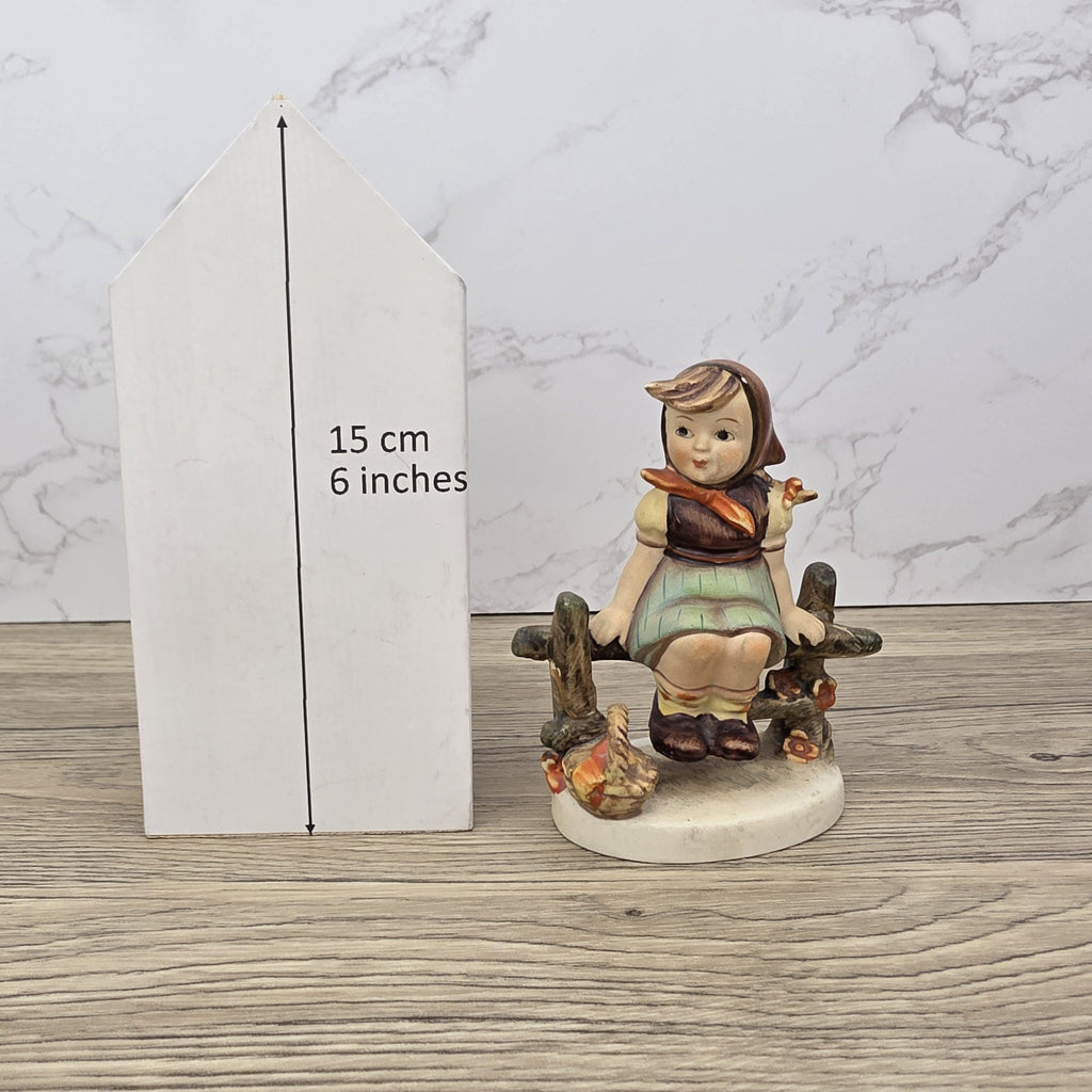 Goebel Hummel Figurine Farm Girl on Fence Vintage Collectible 1950s Ceramic Statue Gift