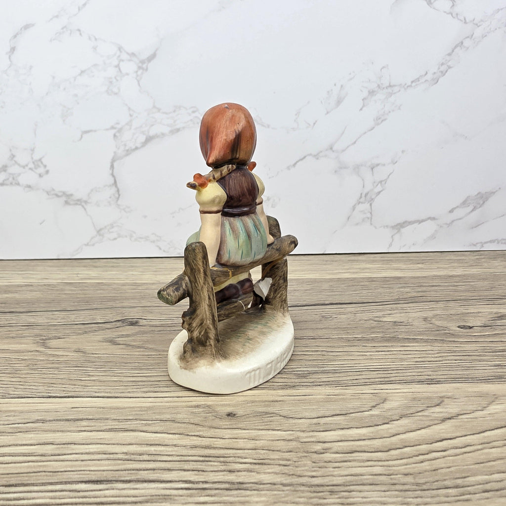 Goebel Hummel Figurine Farm Girl on Fence Vintage Collectible 1950s Ceramic Statue Gift