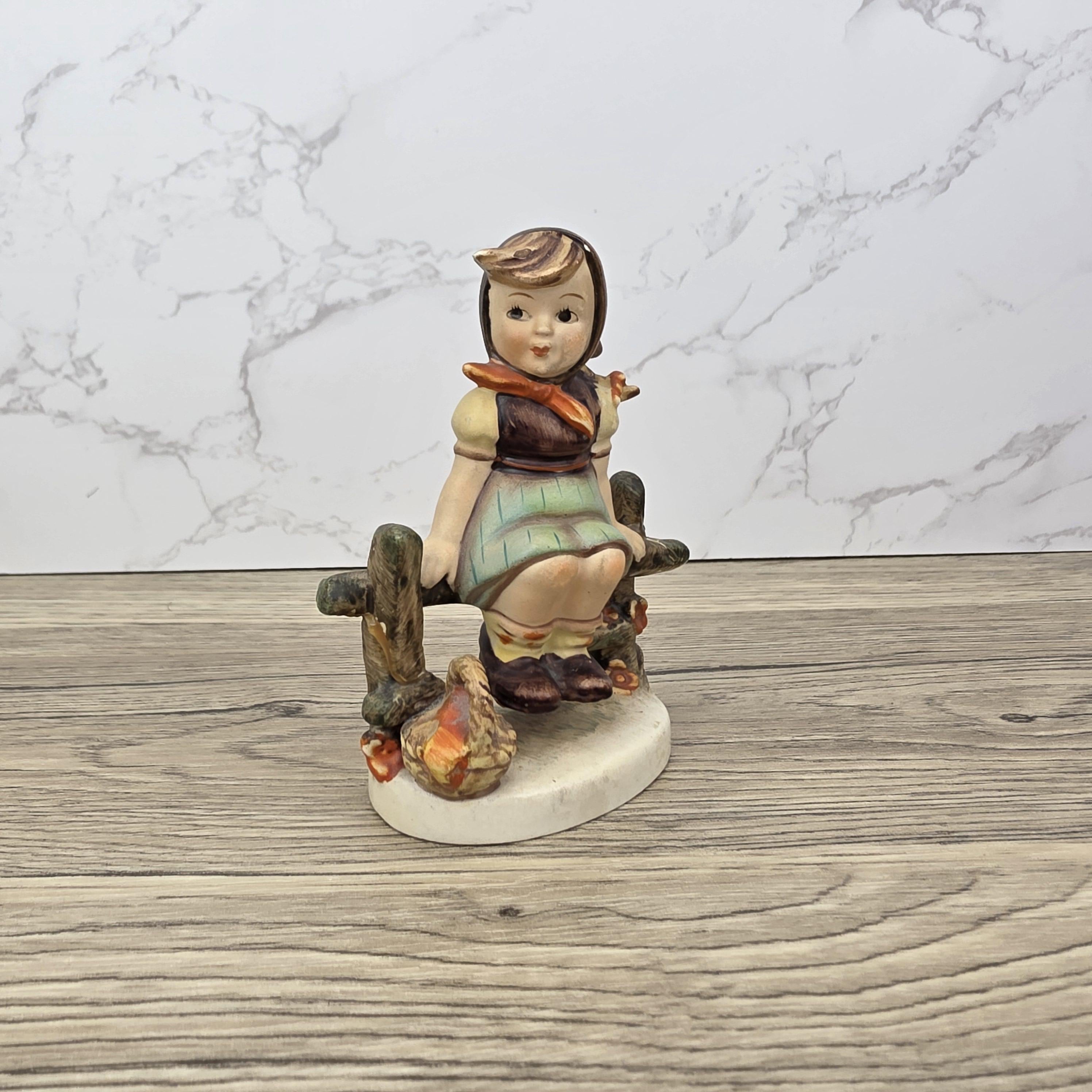 Goebel Hummel Figurine Farm Girl on Fence Vintage Collectible 1950s Ceramic Statue Gift