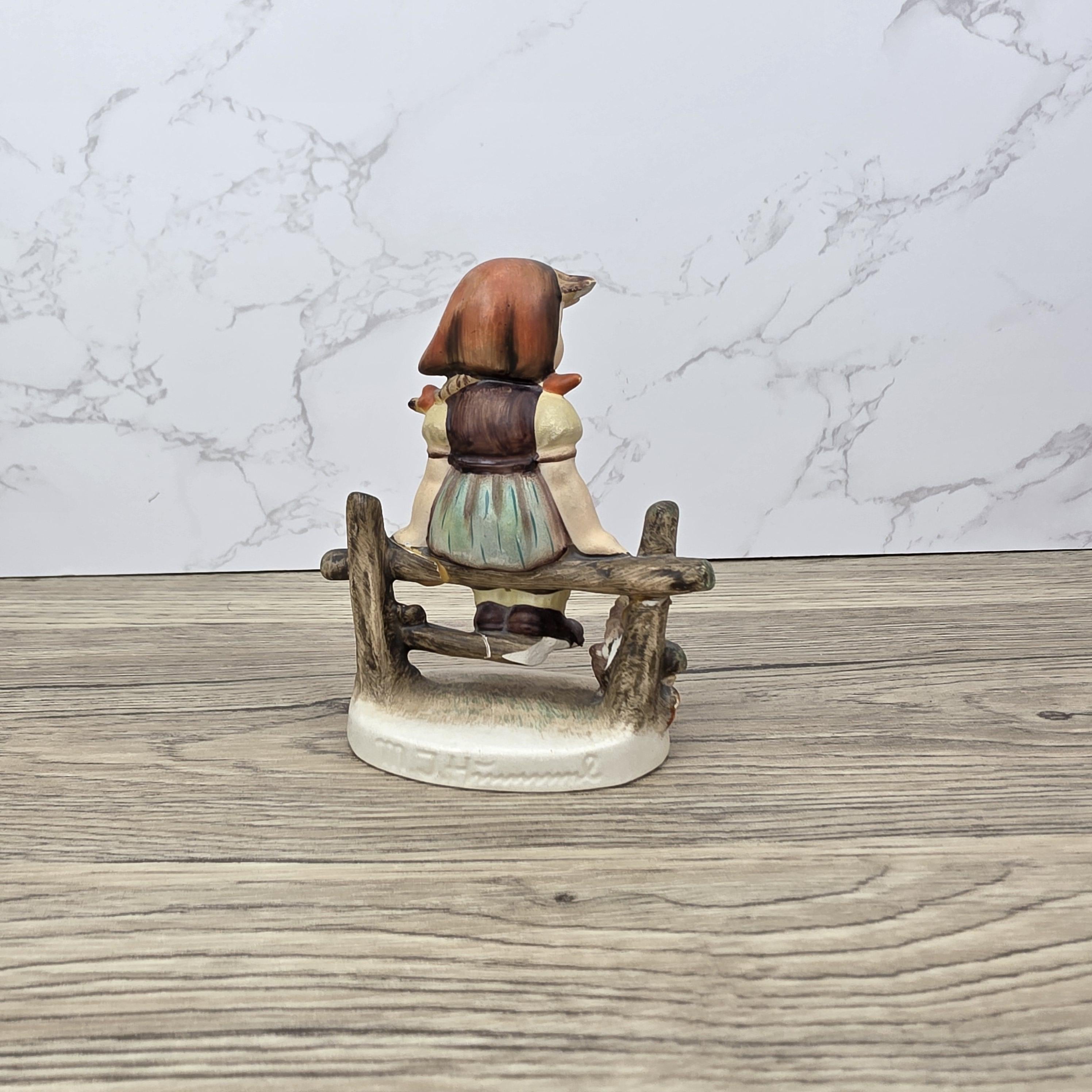 Goebel Hummel Figurine Farm Girl on Fence Vintage Collectible 1950s Ceramic Statue Gift