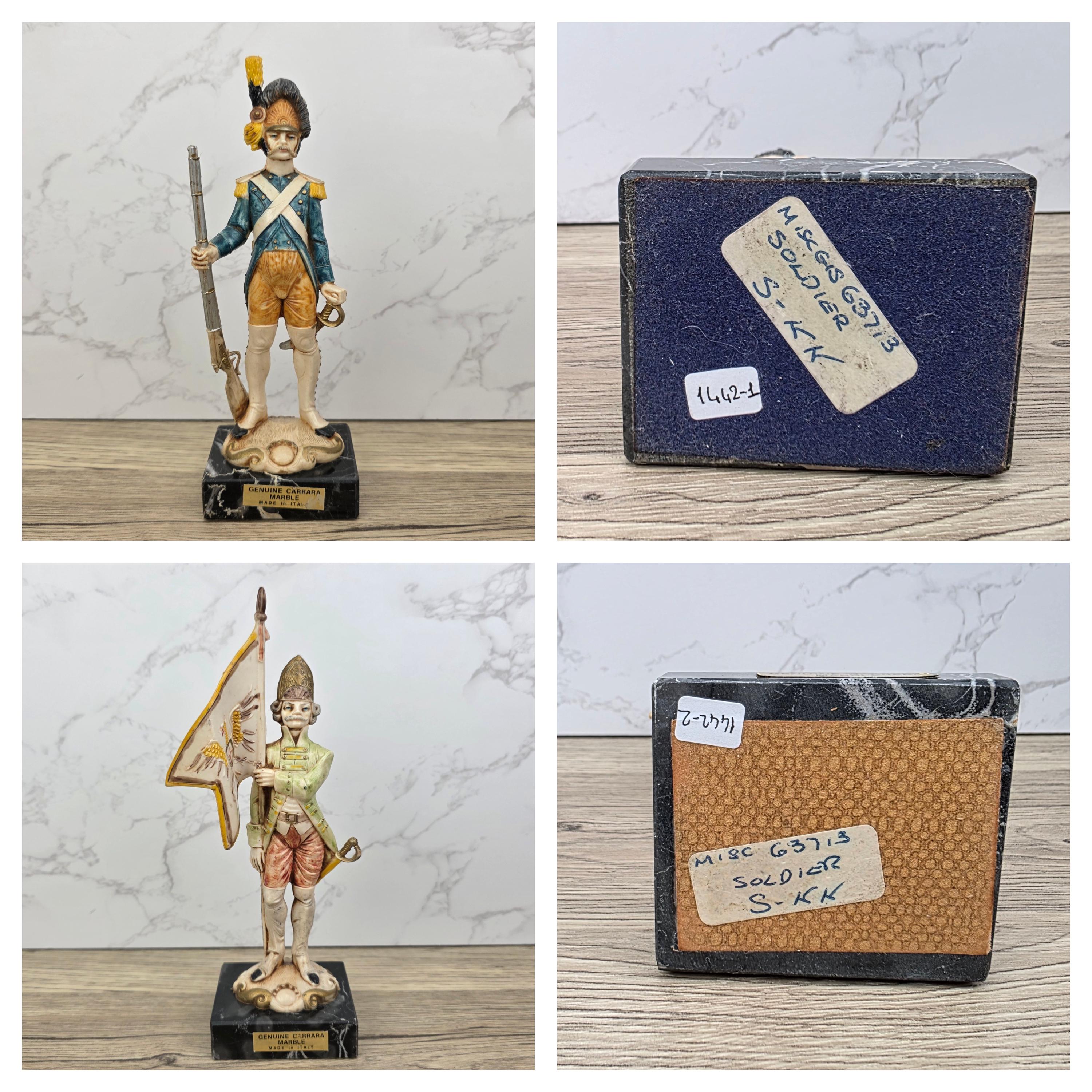 Vintage Italian Soldier Figurine – Hand Painted Carrara Marble Base Military Statue 20cm – Collectible Decoration