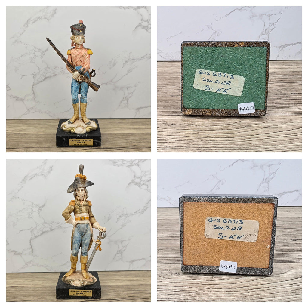 Vintage Italian Soldier Figurine – Hand Painted Carrara Marble Base Military Statue 20cm – Collectible Decoration