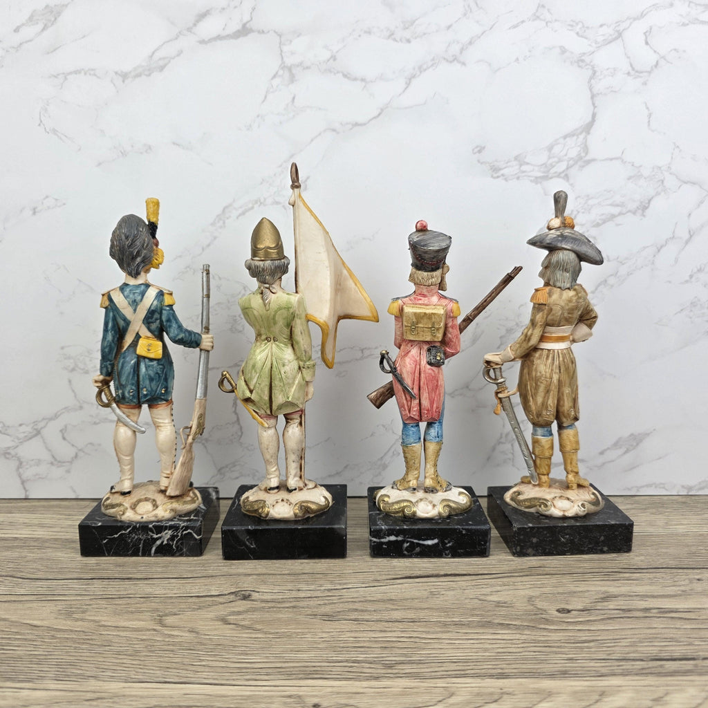 Vintage Italian Soldier Figurine – Hand Painted Carrara Marble Base Military Statue 20cm – Collectible Decoration