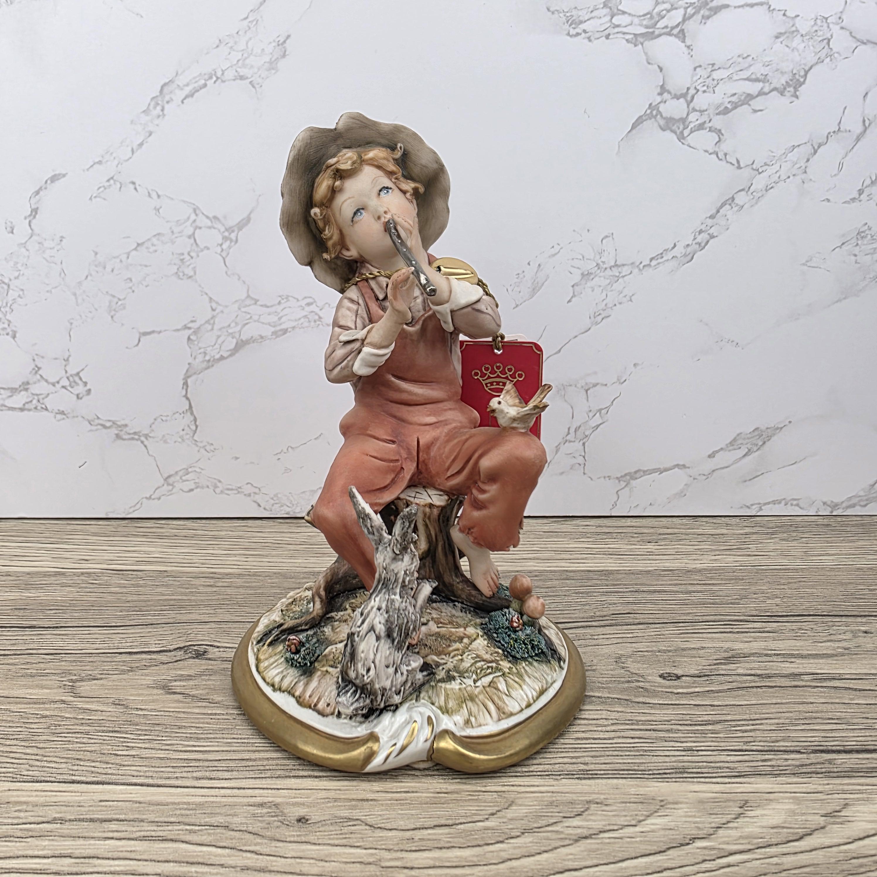 Vintage Capodimonte Porcelain Figurine, Boy with Flute, Hand Painted Italian Decor
