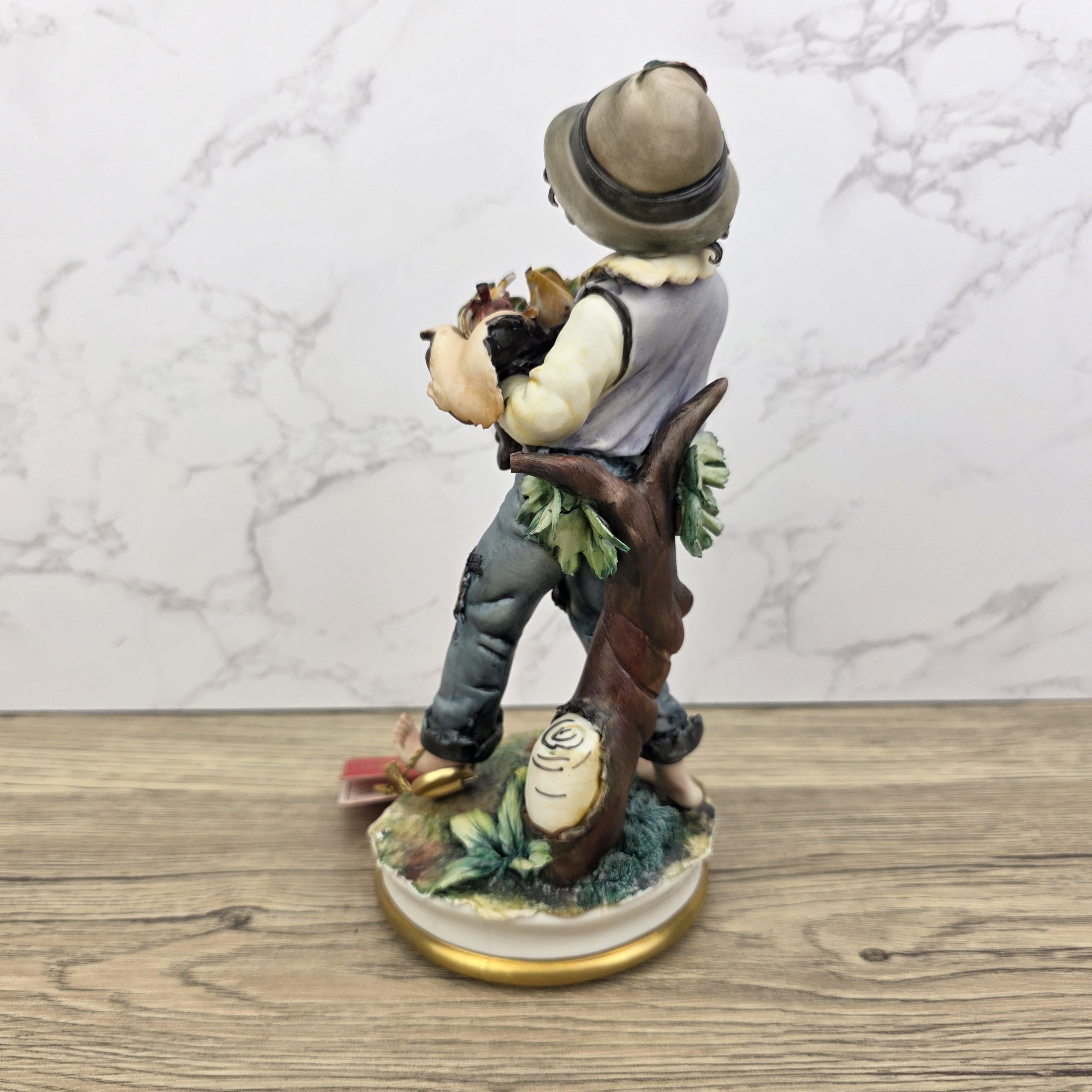 Capodimonte Porcelain Figurine Boy with Grapes Basket La Medea Italy Vintage Collectible