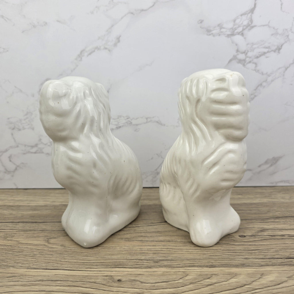 Antique Staffordshire Dog Pair – White Ceramic Spaniels with Gilt Collars