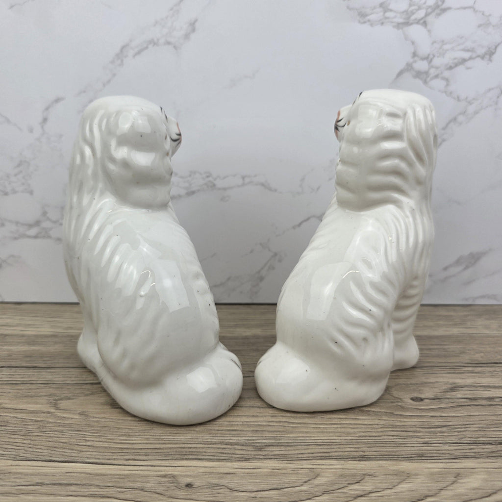 Antique Staffordshire Dog Pair – White Ceramic Spaniels with Gilt Collars