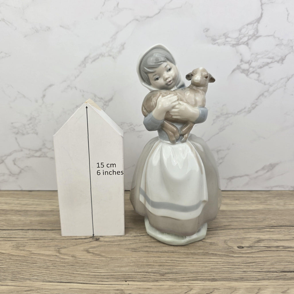 Vintage Nao Lladro Figurine | Spanish Porcelain Girl with Lamb