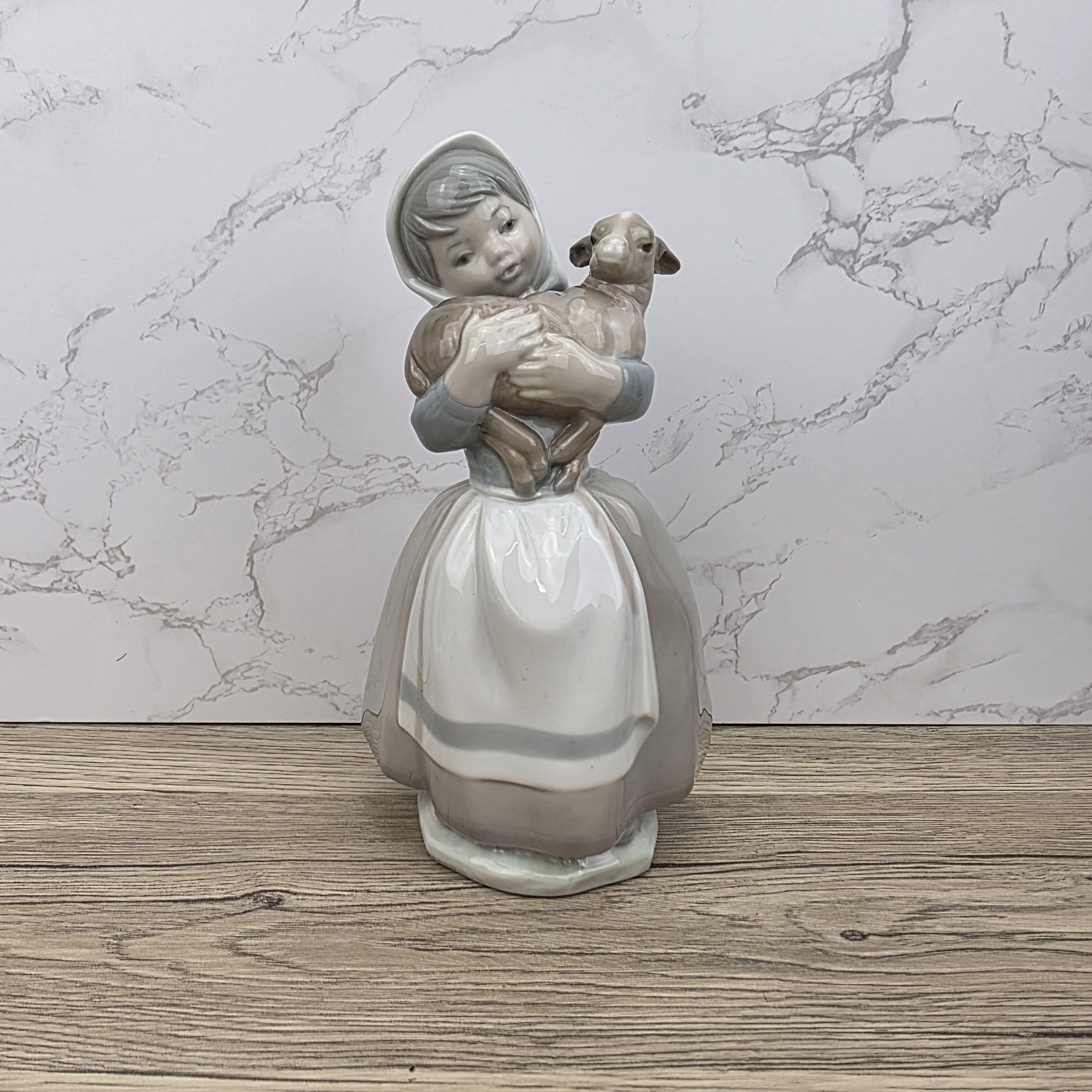 Vintage Nao Lladro Figurine | Spanish Porcelain Girl with Lamb