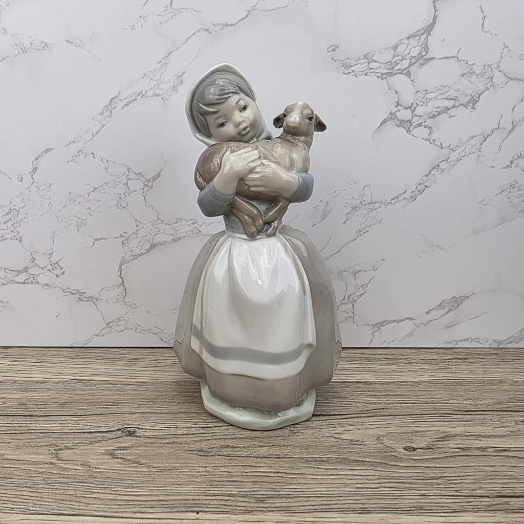 Vintage Nao Lladro Figurine | Spanish Porcelain Girl with Lamb