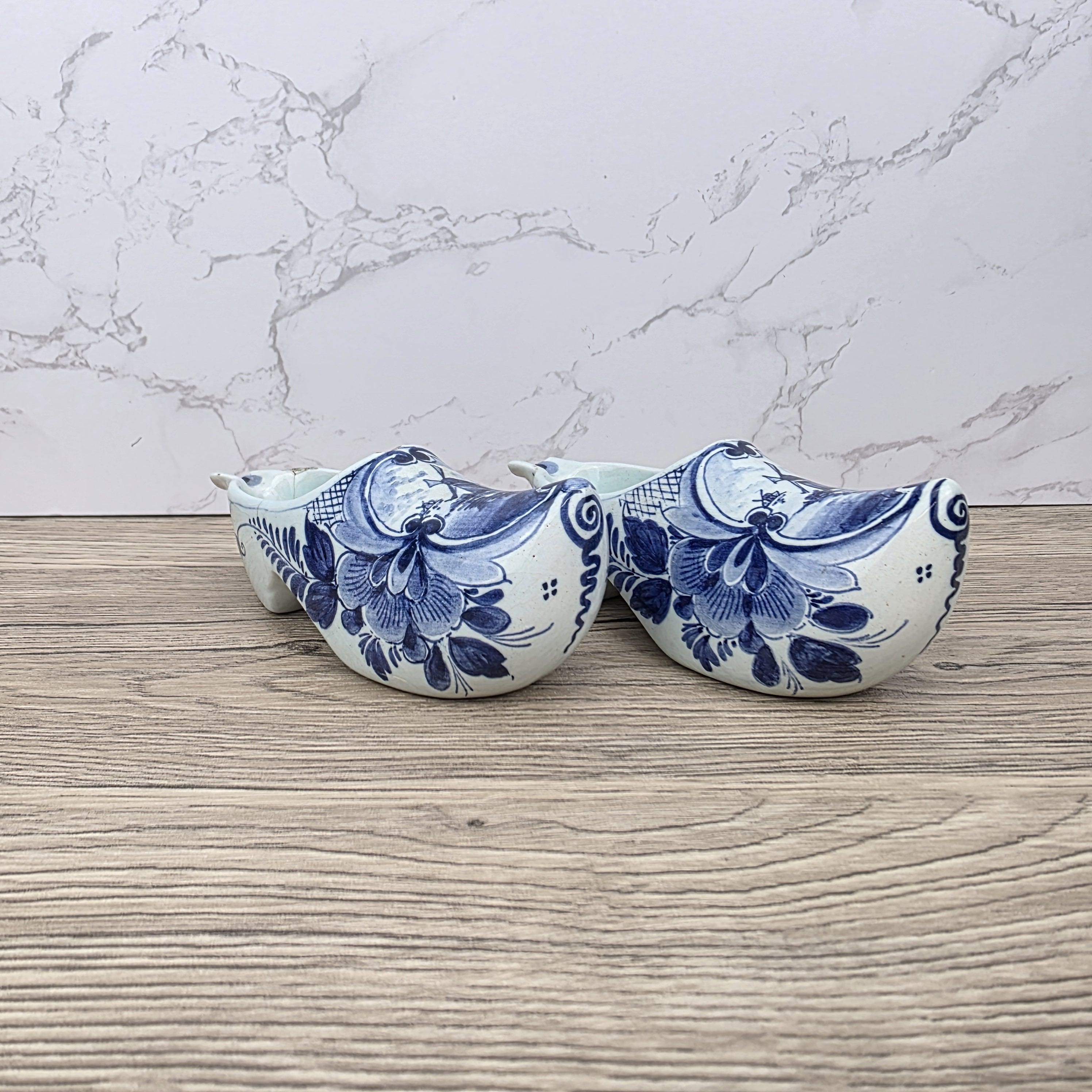 Vintage Delft Blue Ceramic Clogs | Hand Painted Dutch Shoes, Firma C. van Gool