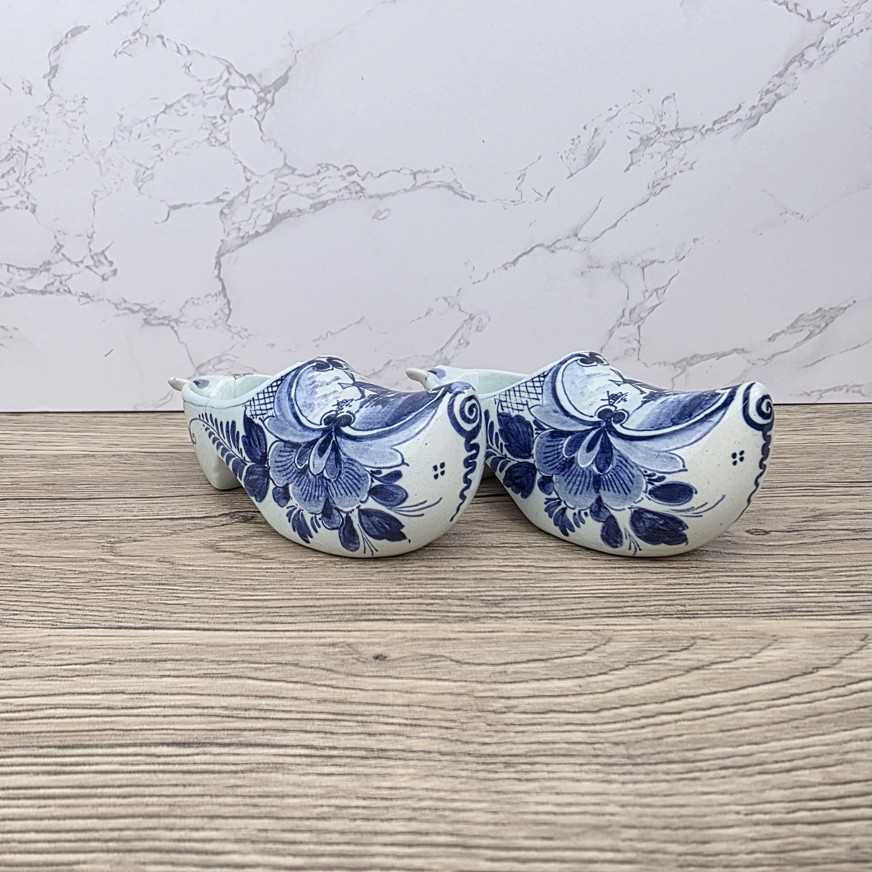 Vintage Delft Blue Ceramic Clogs | Hand Painted Dutch Shoes, Firma C. van Gool