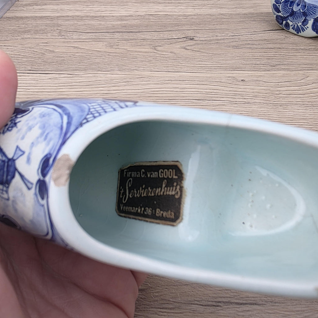 Vintage Delft Blue Ceramic Clogs | Hand Painted Dutch Shoes, Firma C. van Gool