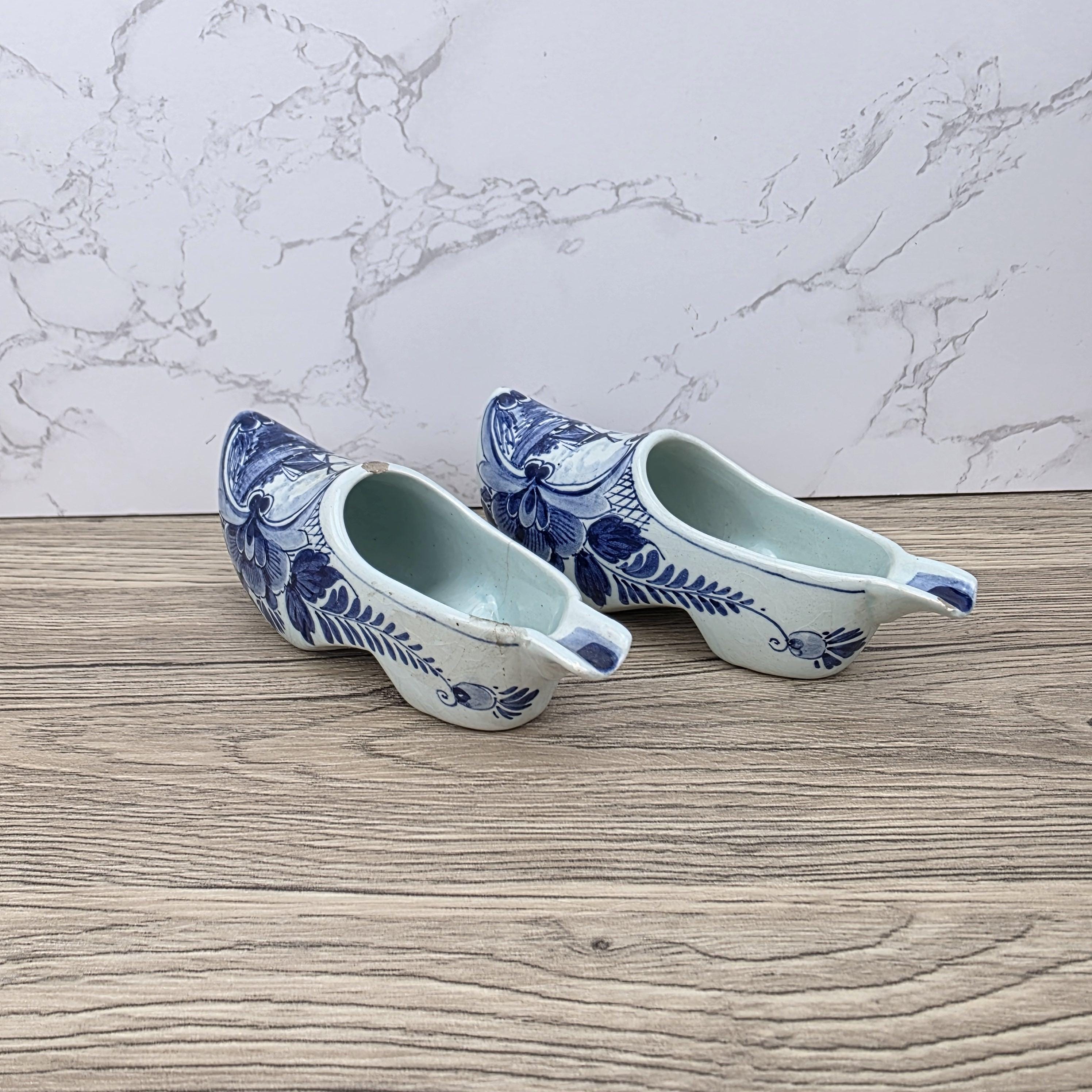 Vintage Delft Blue Ceramic Clogs | Hand Painted Dutch Shoes, Firma C. van Gool
