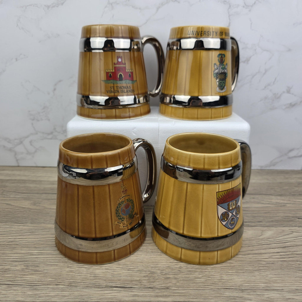 Vintage Wade England Ceramic Barrel Mugs – University & Destination Beer Steins – 4 Models Available