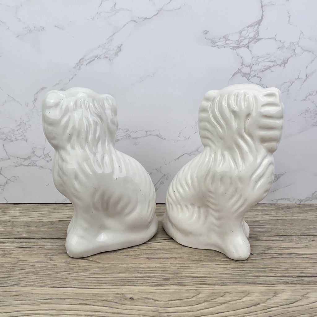 Antique Staffordshire Dog Pair – White Ceramic Spaniels with Gilt Collars