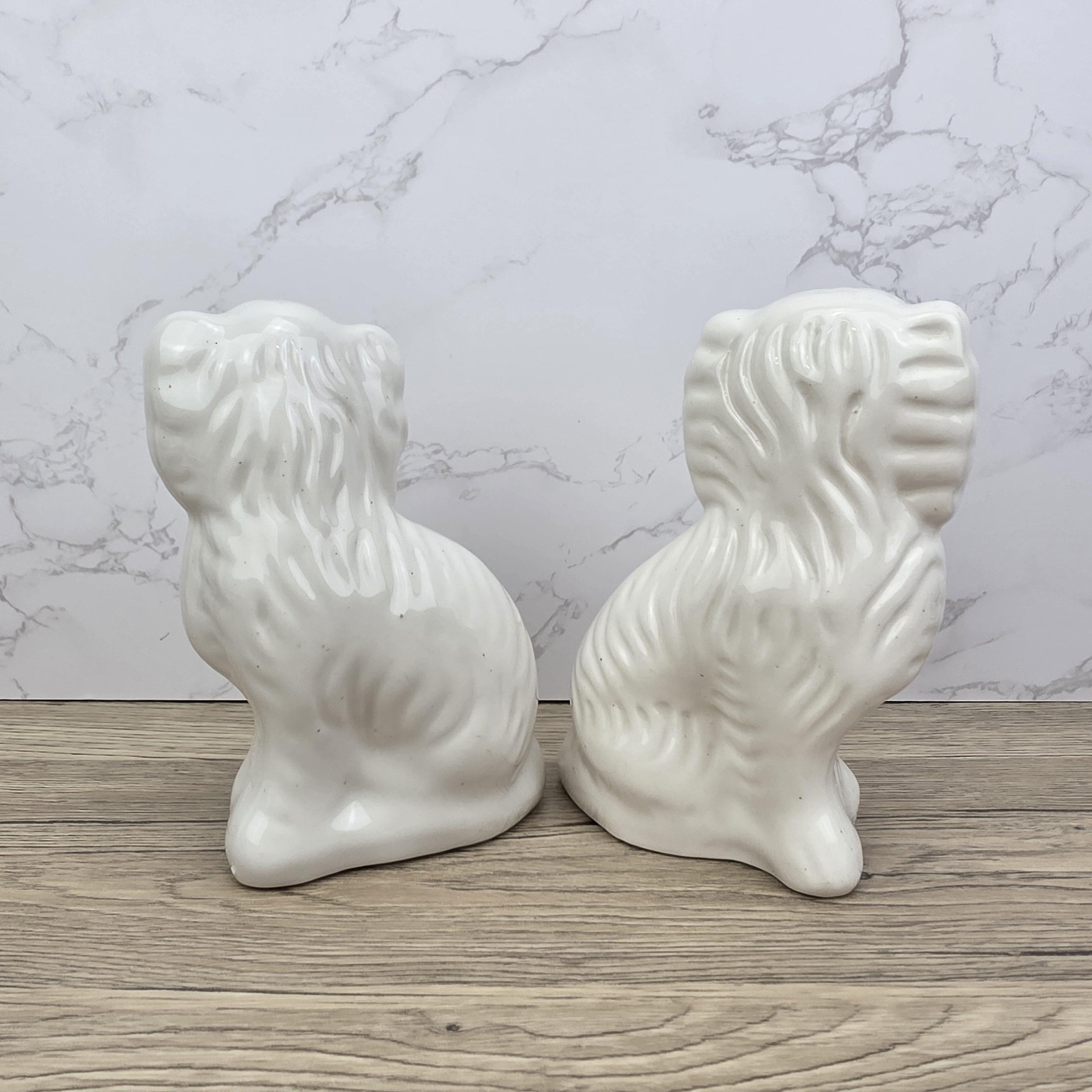 Antique Staffordshire Dog Pair – White Ceramic Spaniels with Gilt Collars