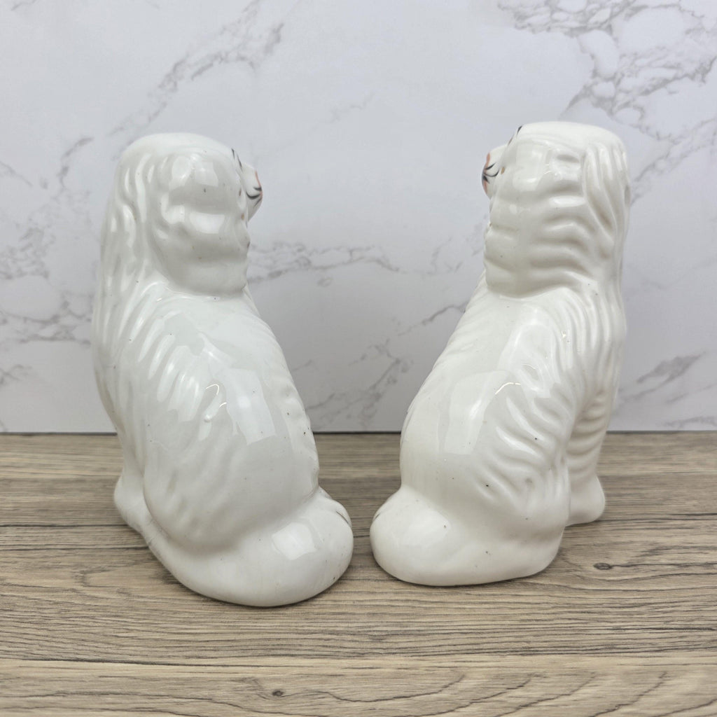 Antique Staffordshire Dog Pair – White Ceramic Spaniels with Gilt Collars