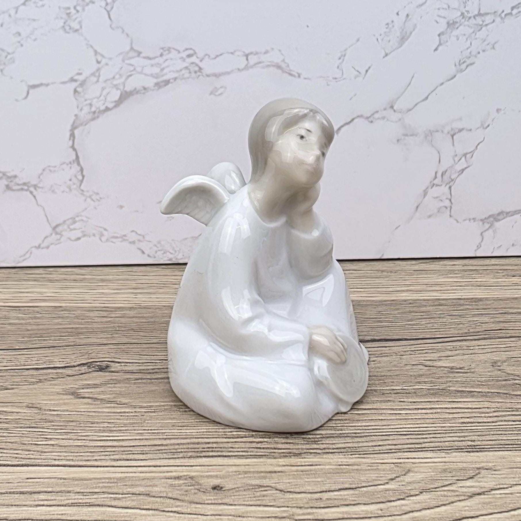 NAO Lladro Porcelain Angel Figurine | Seated Dreaming Angel, Drum