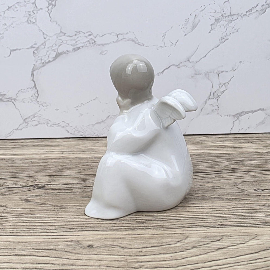 NAO Lladro Porcelain Angel Figurine | Seated Dreaming Angel, Drum