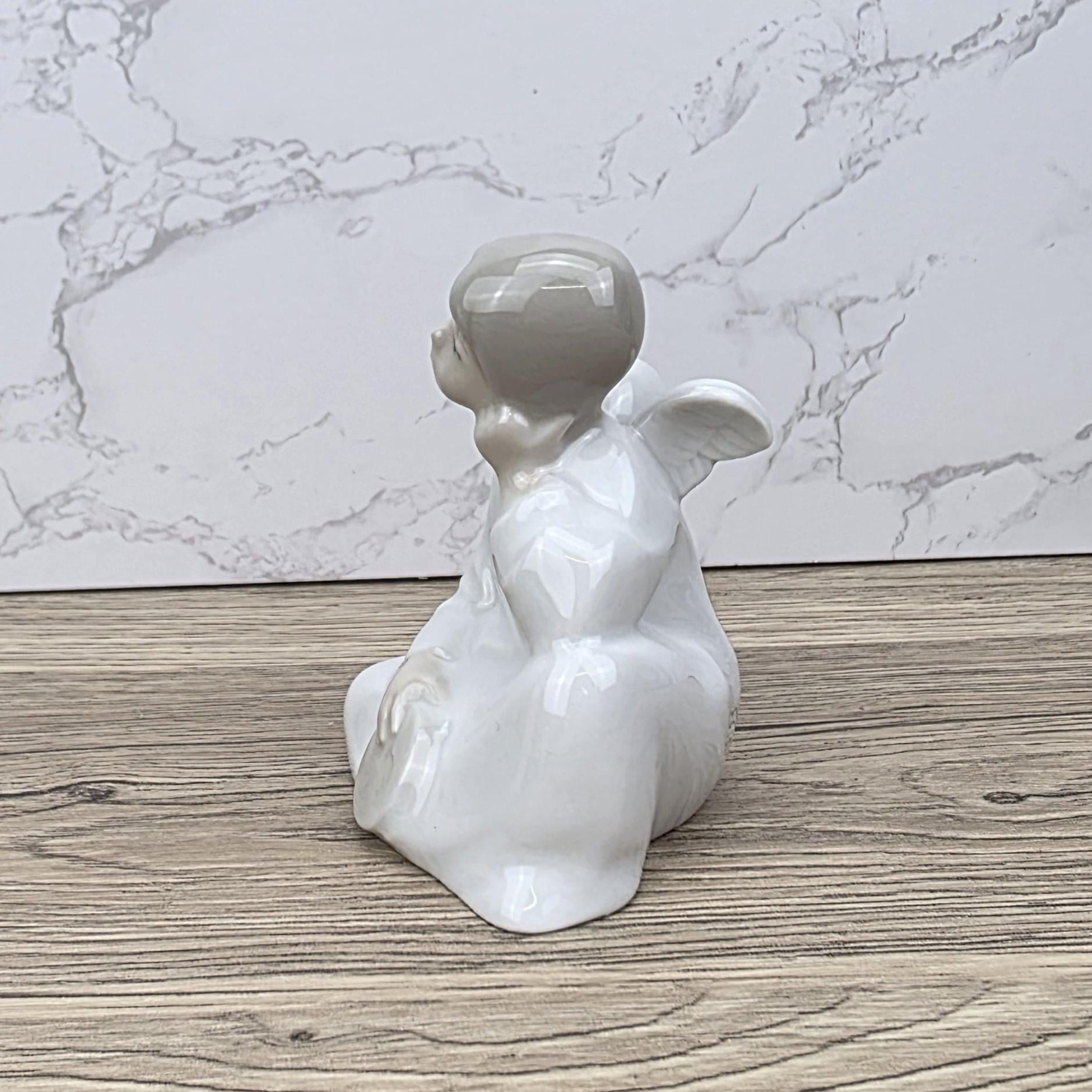 NAO Lladro Porcelain Angel Figurine | Seated Dreaming Angel, Drum