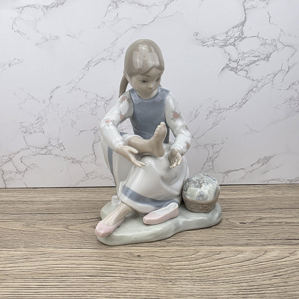 NAO Lladro Porcelain Figurine | Girl with Basket, Handmade Spanish Decor