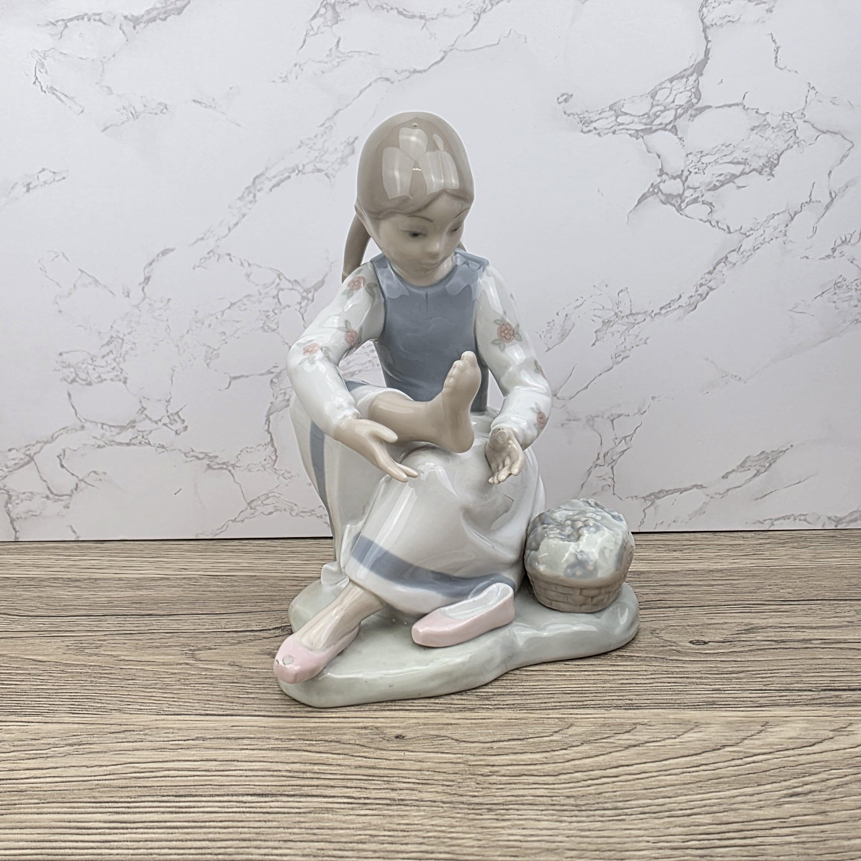 NAO Lladro Porcelain Figurine | Girl with Basket, Handmade Spanish Decor